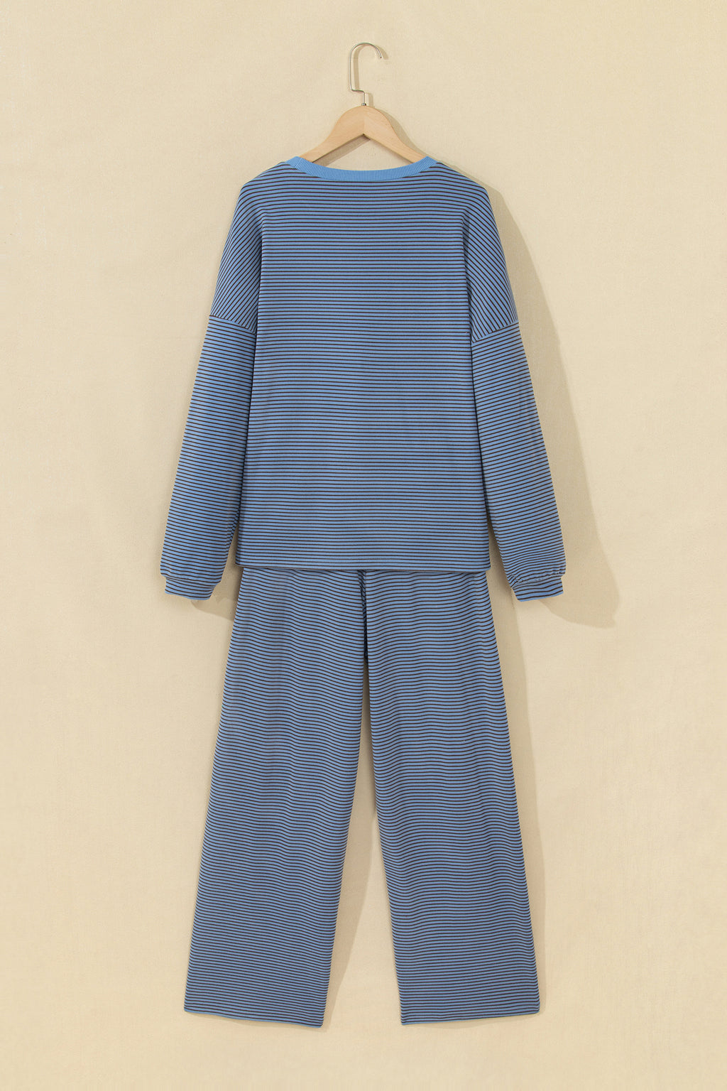 Stripe Contrast Trim Round Neck Oversize Long Sleeve Top 2pcs Pant Set PREORDER ETA 3 WEEKS