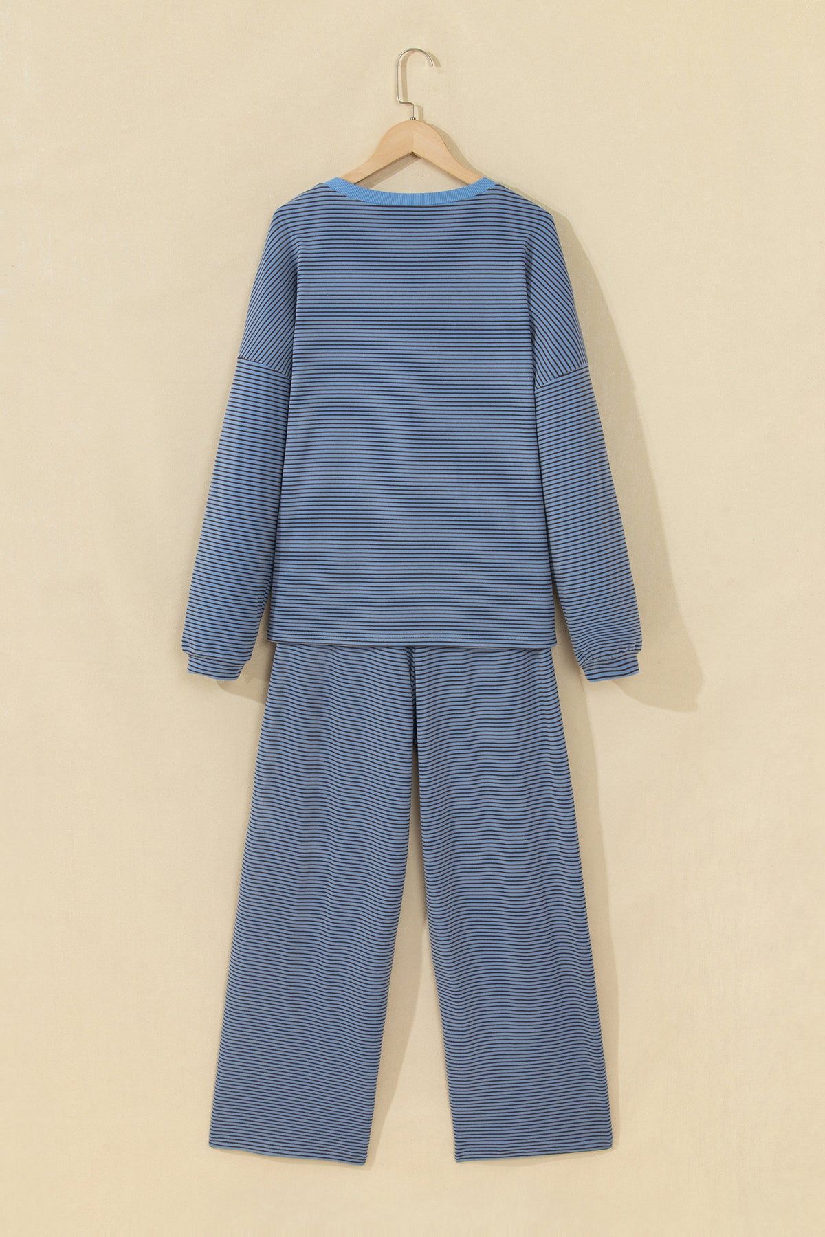 Stripe Contrast Trim Round Neck Oversize Long Sleeve Top 2pcs Pant Set PREORDER ETA 3 WEEKS