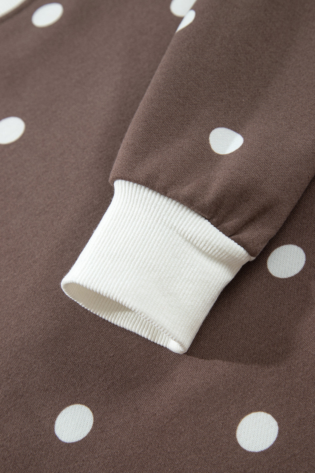 Brown Polka Dot Ribbed Trim Long Sleeve Top Casual Short Set PREORDER ETA 3 WEEKS
