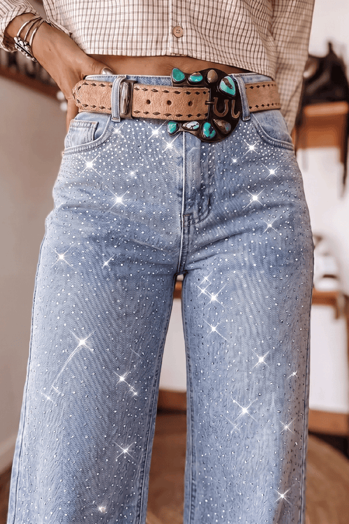 Beau Blue Sparkle Detail Western Casual Shift Jeans PREORDER ETA 3 WEEKS