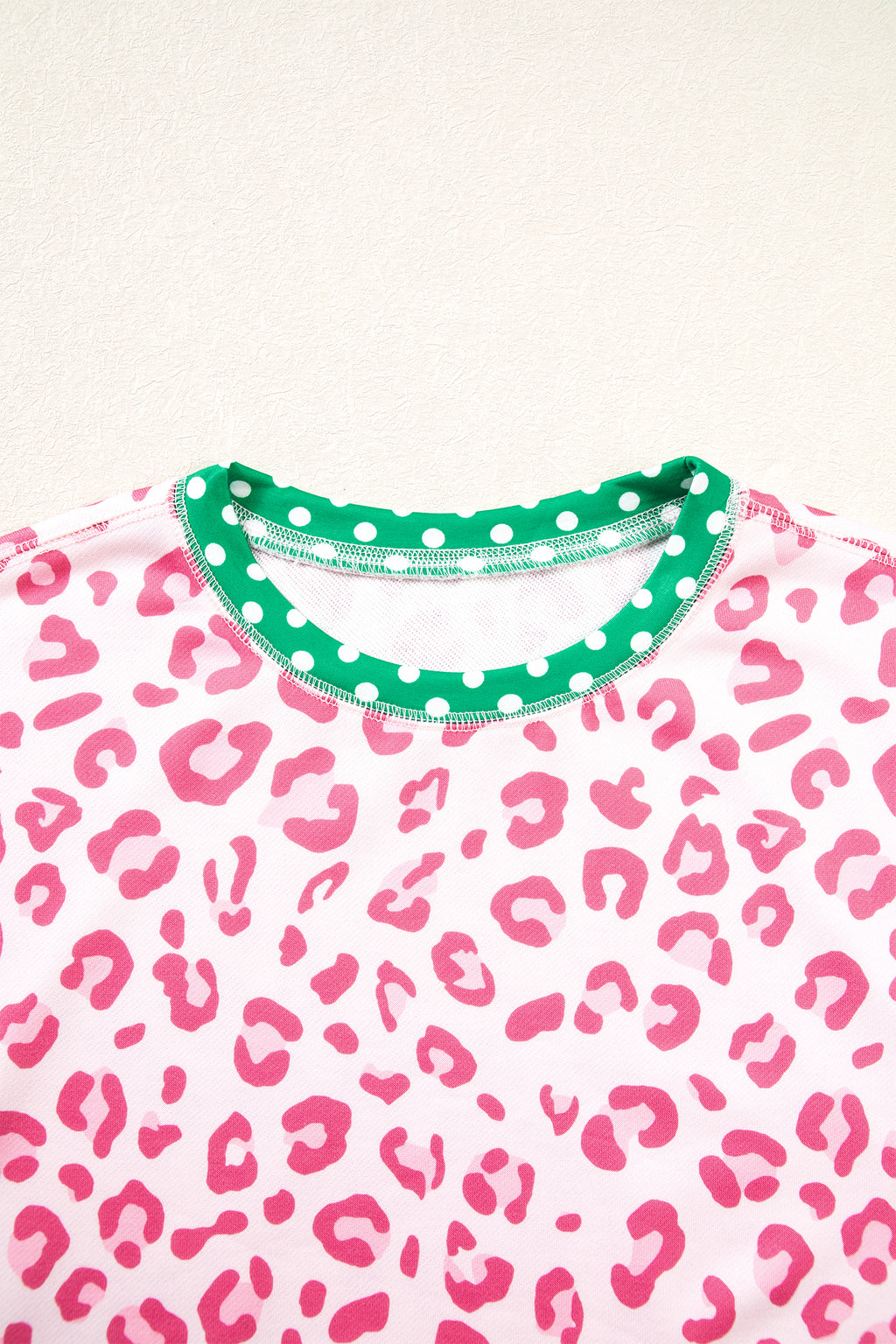Pink Leopard Polka Dot Colorblock Trim Long Sleeve Top PREORDER ETA 3 WEEKS