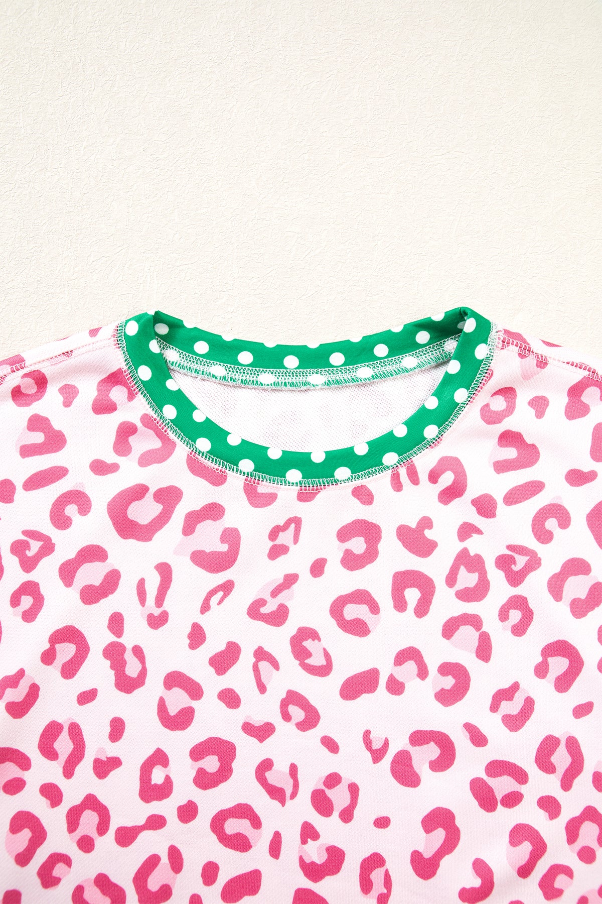 Pink Leopard Polka Dot Colorblock Trim Long Sleeve Top PREORDER ETA 3 WEEKS