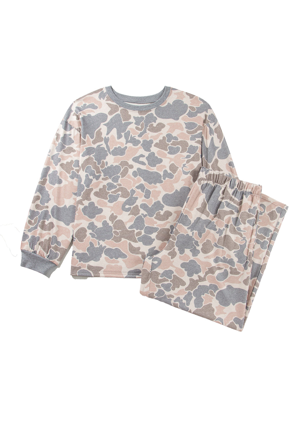 Multicolour Camouflage Long Sleeve Round Neck Two-Piece Plus Size Set PREORDER ETA 3 WEEKS