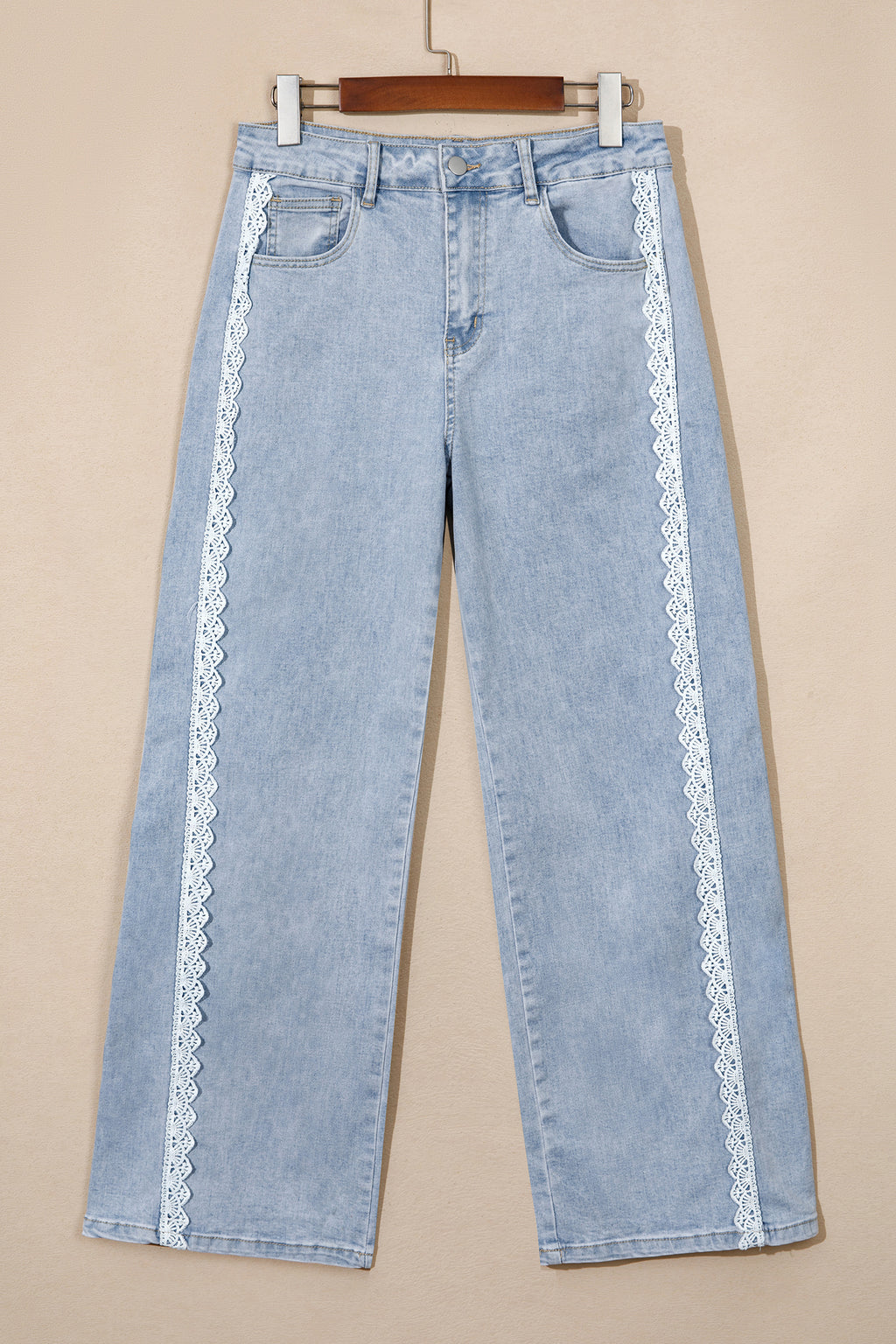 Beau Blue Lace Trim Casual Full-Length Regular Fit Jeans PREORDER ETA 3 WEEKS