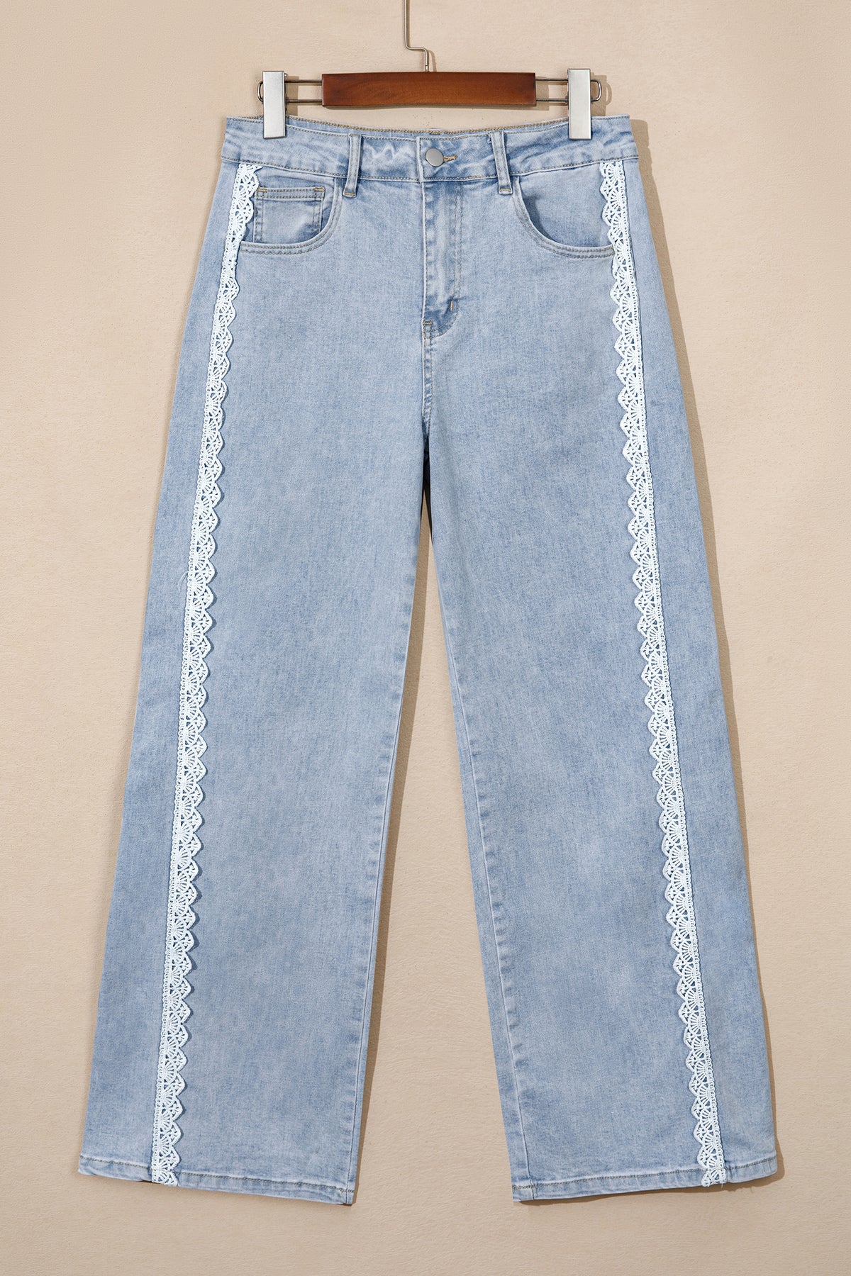 Beau Blue Lace Trim Casual Full-Length Regular Fit Jeans PREORDER ETA 3 WEEKS