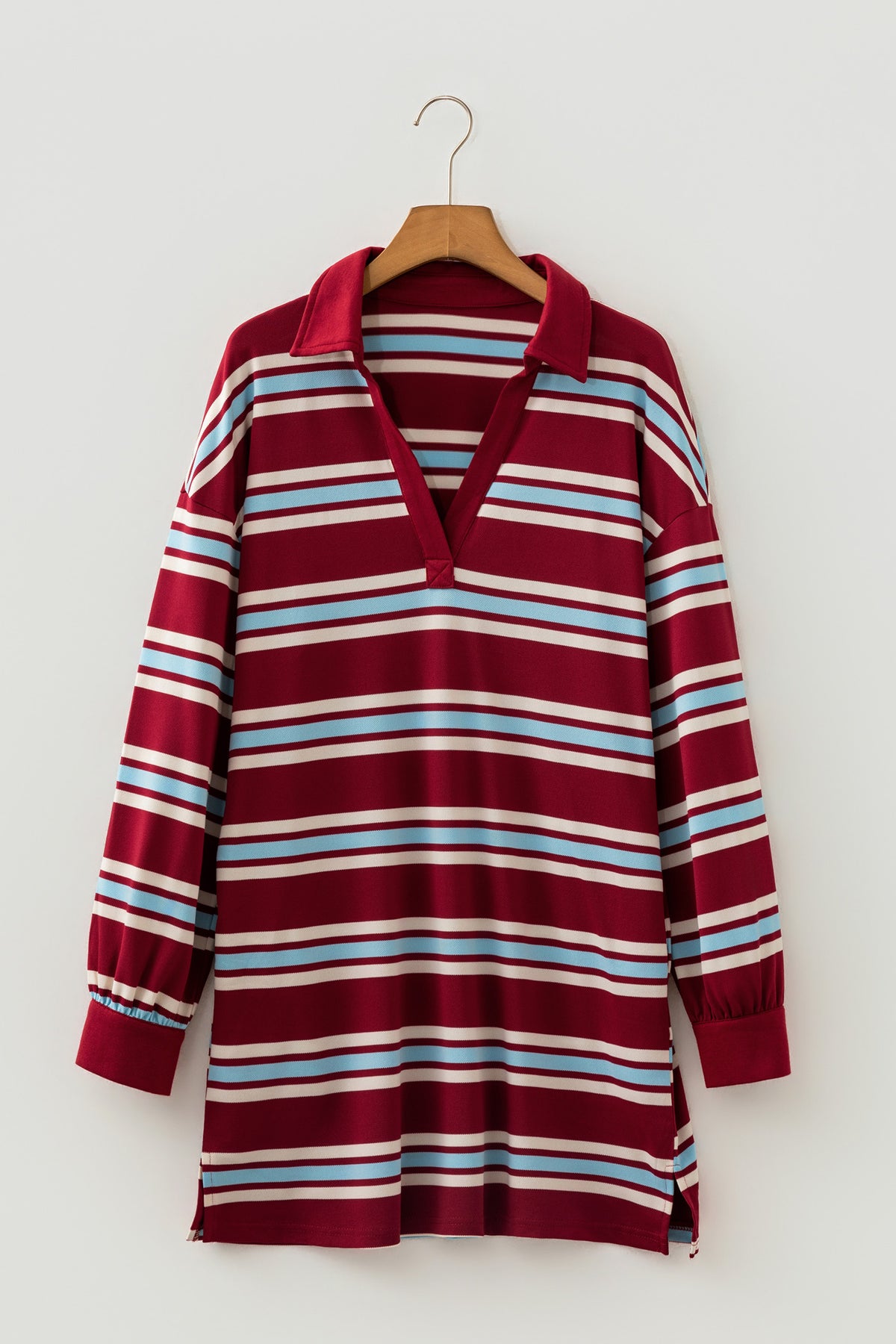Red Stripe Retro Polo Collar Long Sleeve T Shirt Shift Mini Dress PREORDER ETA 3 WEEKS