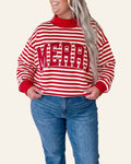 Red Stripe Plus Size MERRY Festive Letter Embroidery Patched Graphic Pullover Sweatshirt PREORDER ETA 3 WEEKS