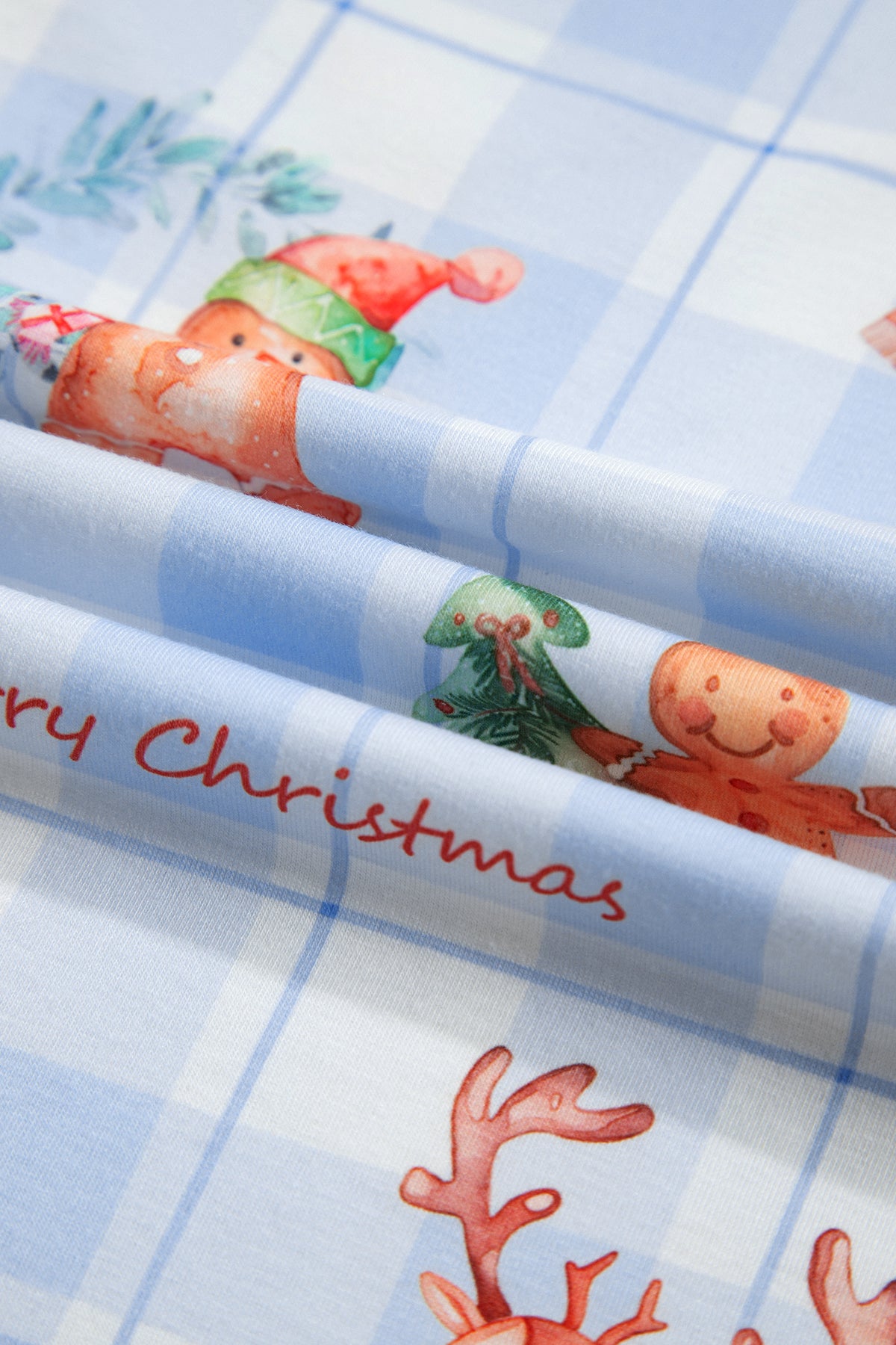 Sky Blue Plaid Cartoon Christmas Pattern Shirt Top 2pcs Pajama Set PREORDER ETA 3 WEEKS