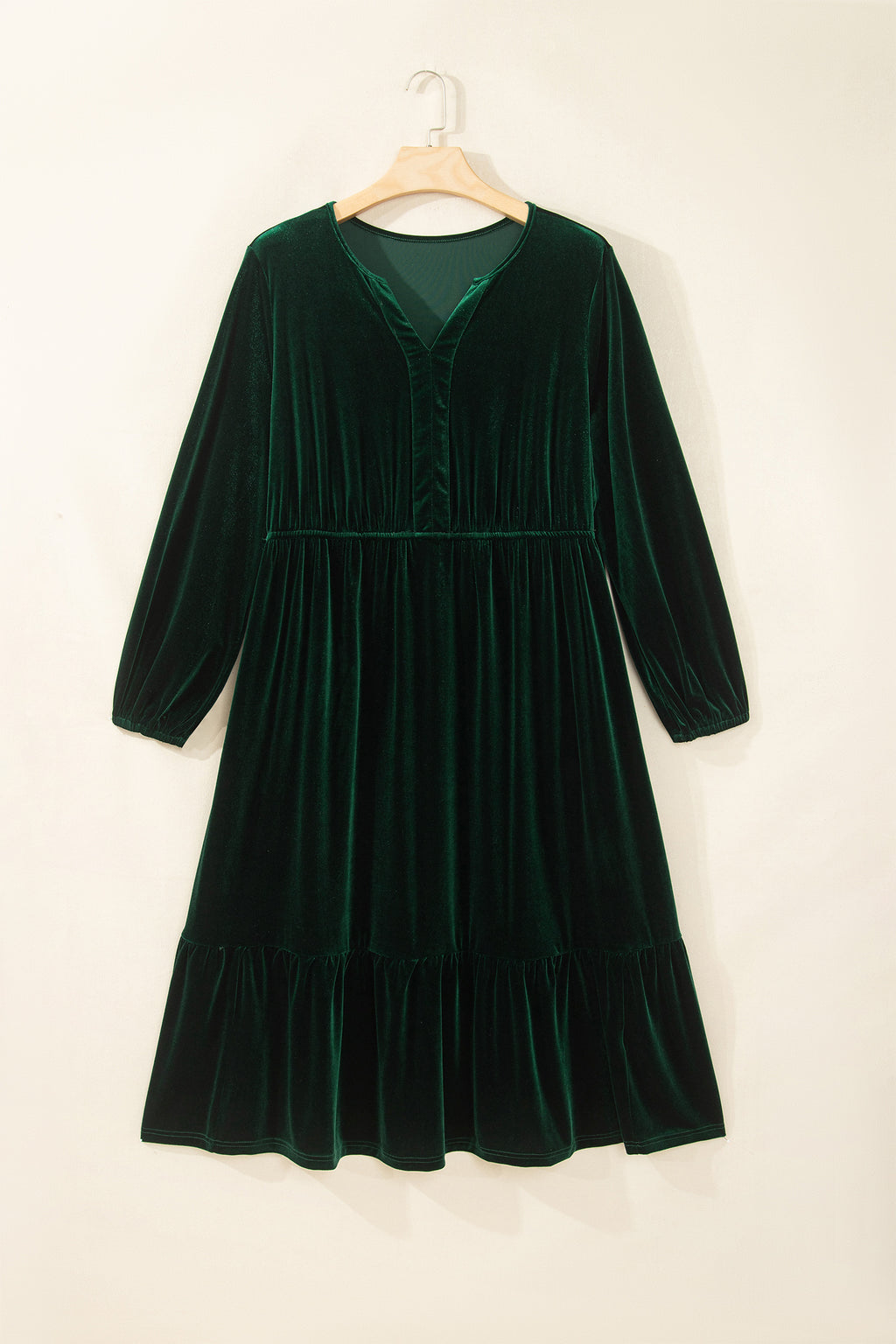 Blackish Green V Neck Long Sleeve Velvet Loose Fit Plus Size Dress PREORDER ETA 3 WEEKS