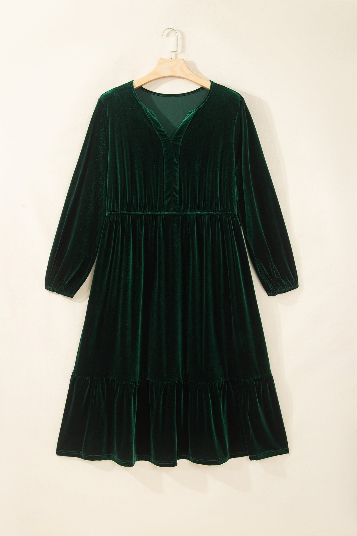 Blackish Green V Neck Long Sleeve Velvet Loose Fit Plus Size Dress PREORDER ETA 3 WEEKS
