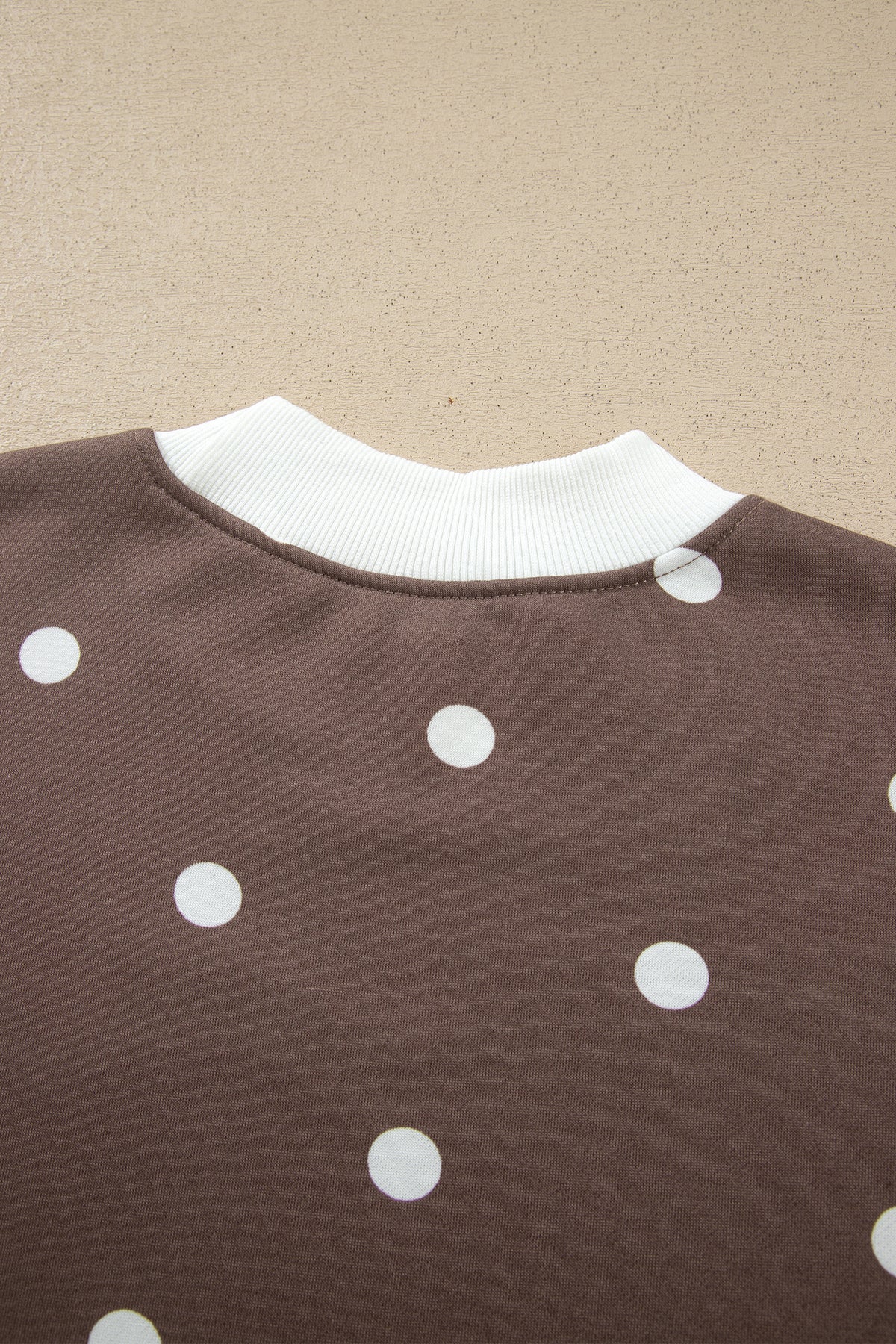 Brown Polka Dot Ribbed Trim Long Sleeve Top Casual Short Set PREORDER ETA 3 WEEKS
