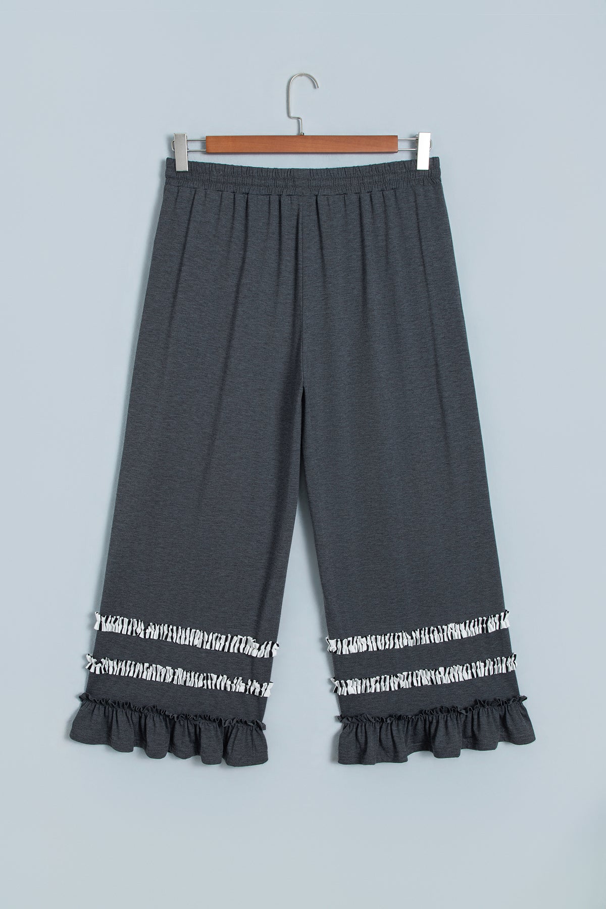 Dark Grey Tiered Ruffled Casual Plus Size Wide Leg Pants PREORDER ETA 3 WEEKS