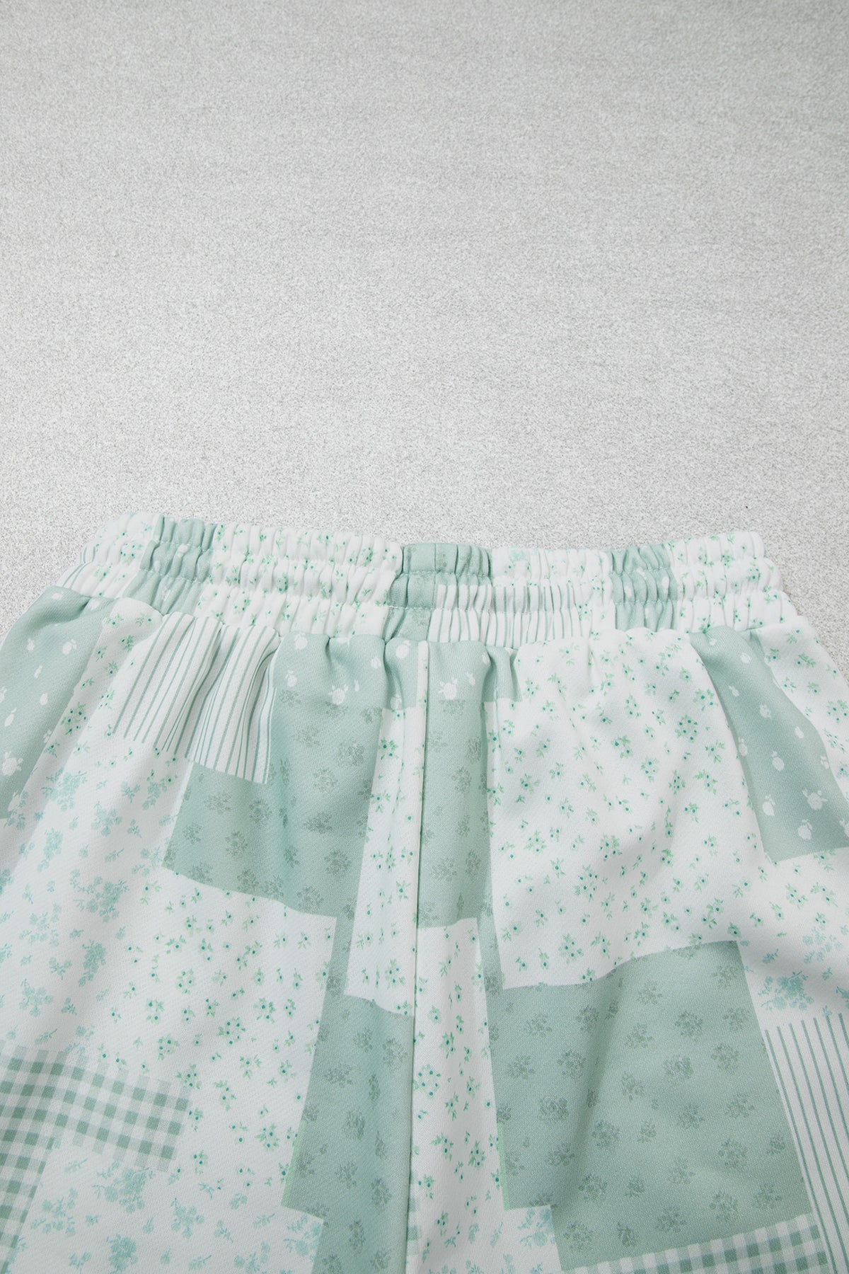 Sky Blue Patchwork Floral Print Drop Shoulder Baggy Pullover Drawstring Shorts Set PREORDER ETA 3 WEEKS
