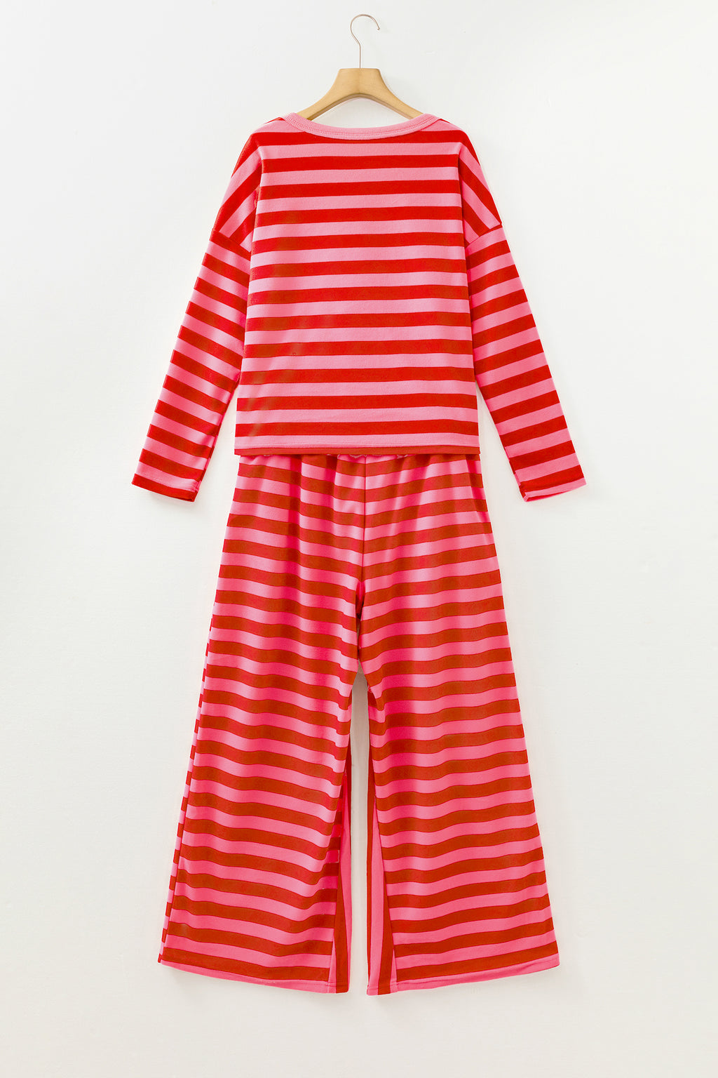Red Stripe Two-Piece Drop Shoulder Pullover Loose Pants Set PREORDER ETA 3 WEEKS