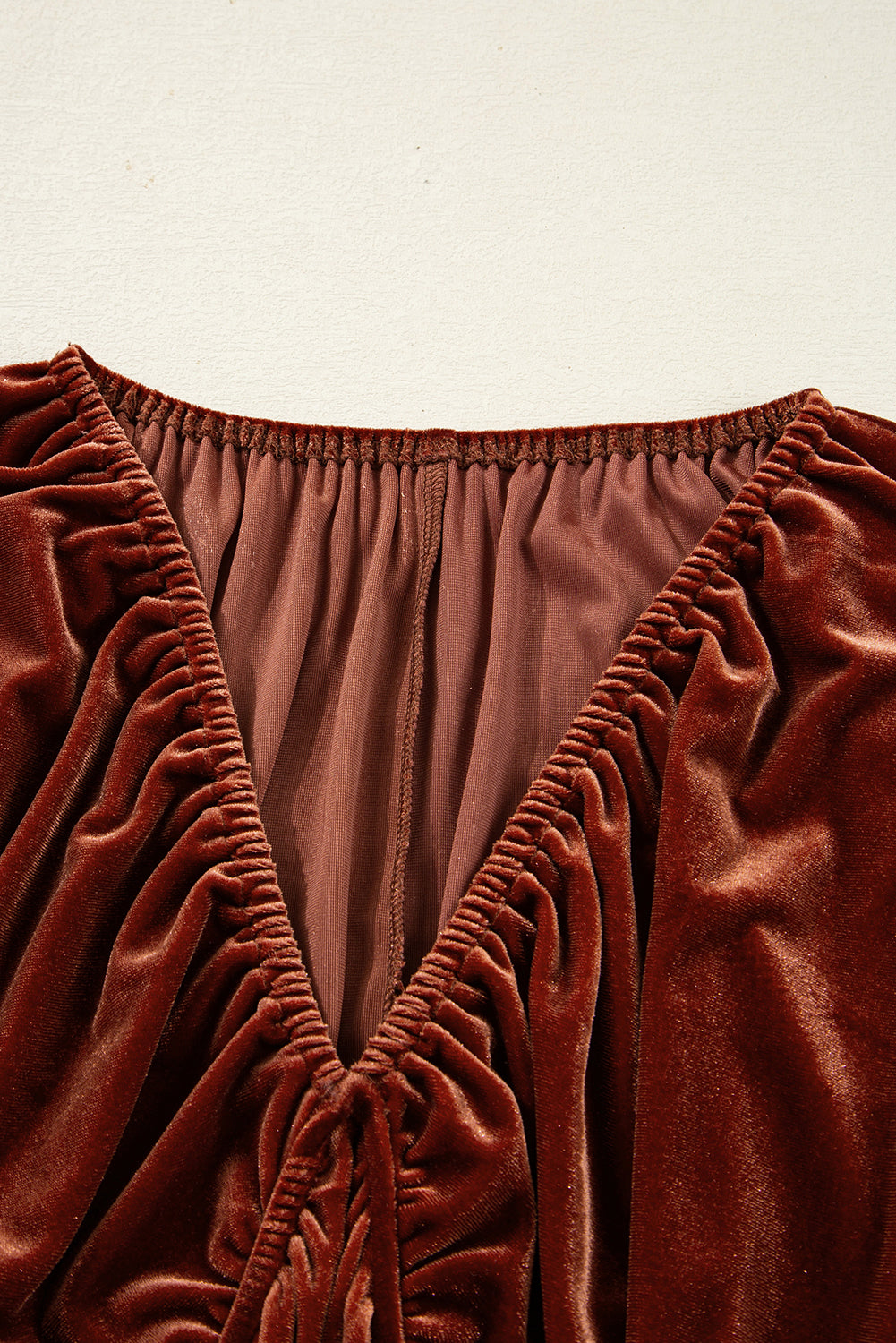 Clay Elastic V Neck Puff Sleeve Short Velvet Dress PREORDER ETA 3 WEEKS