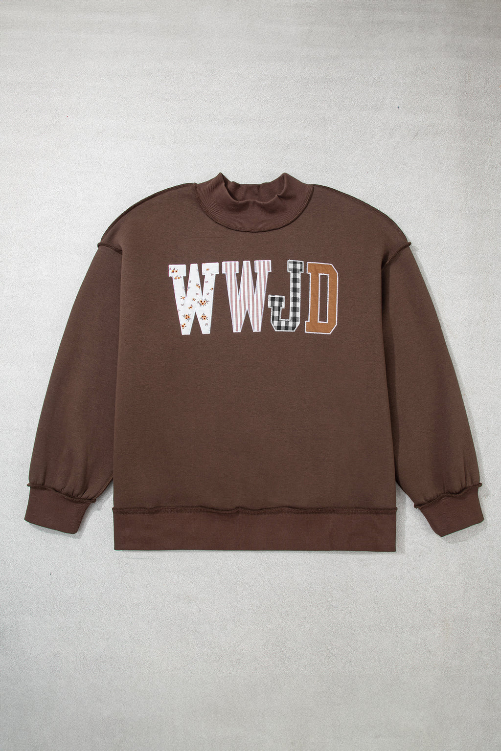 Coffee WWJD Mix Pattern Letter Graphic Exposed Seam Loose Plus Size Sweatshirt PREORDER ETA 3 WEEKS