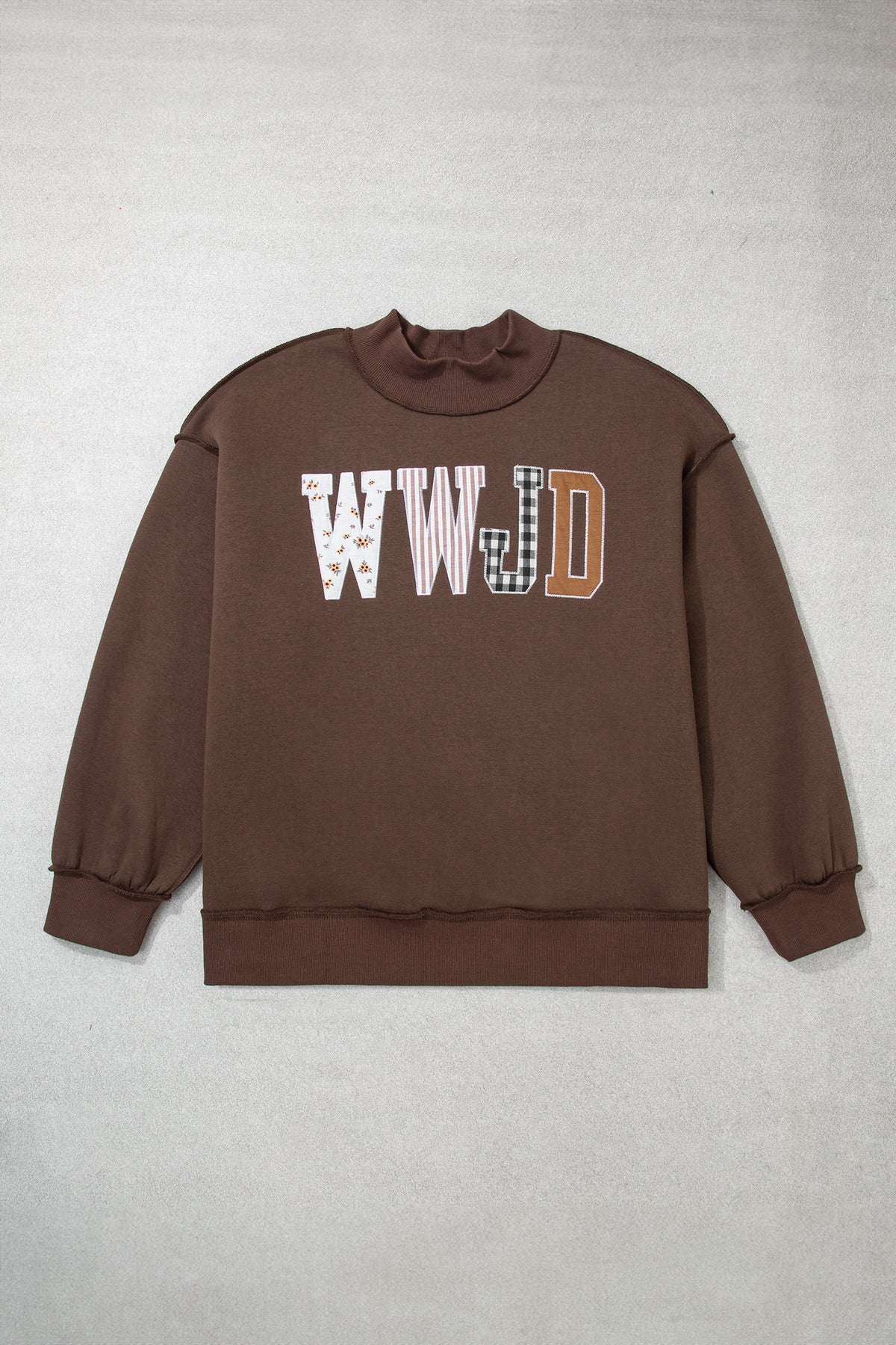 Coffee WWJD Mix Pattern Letter Graphic Exposed Seam Loose Plus Size Sweatshirt PREORDER ETA 3 WEEKS