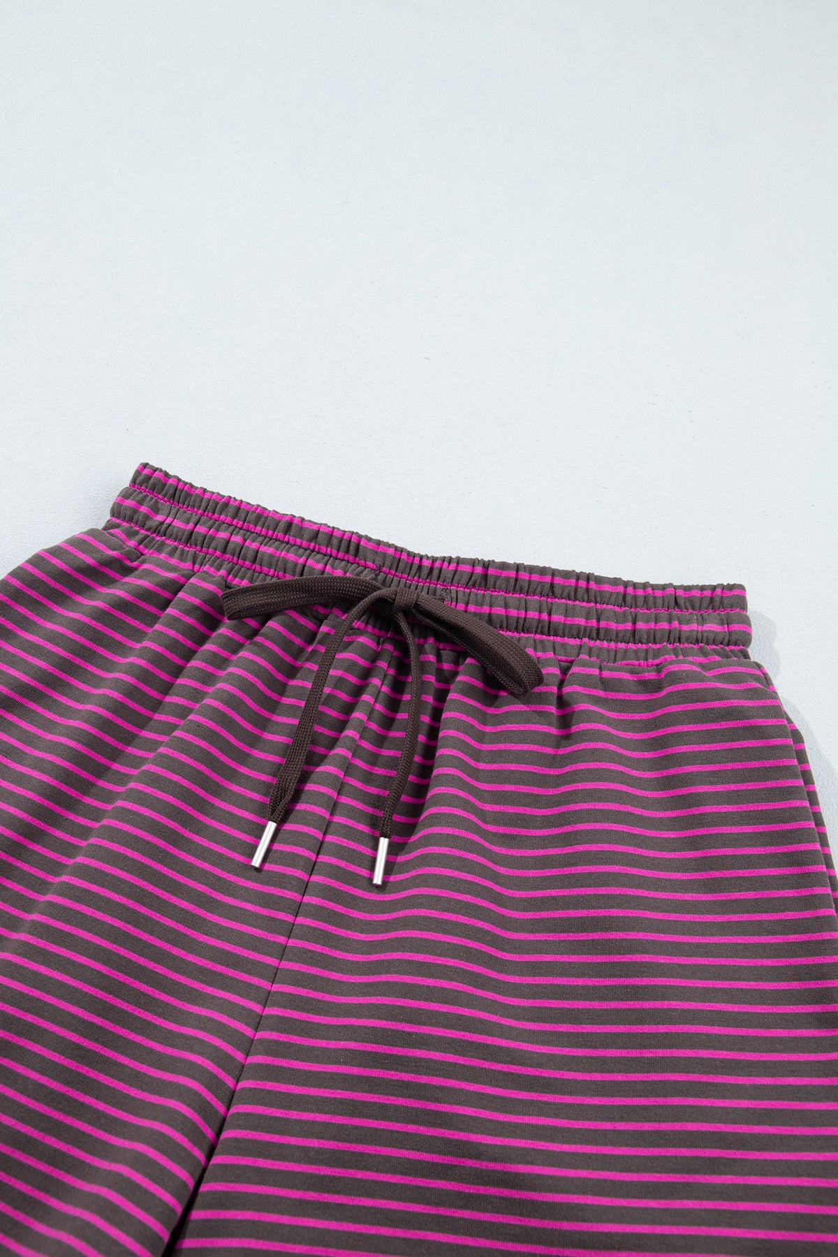 Blue Stripe Ribbed Patchwork Mock Neck Pullover Matching Shorts Set PREORDER ETA 3 WEEKS