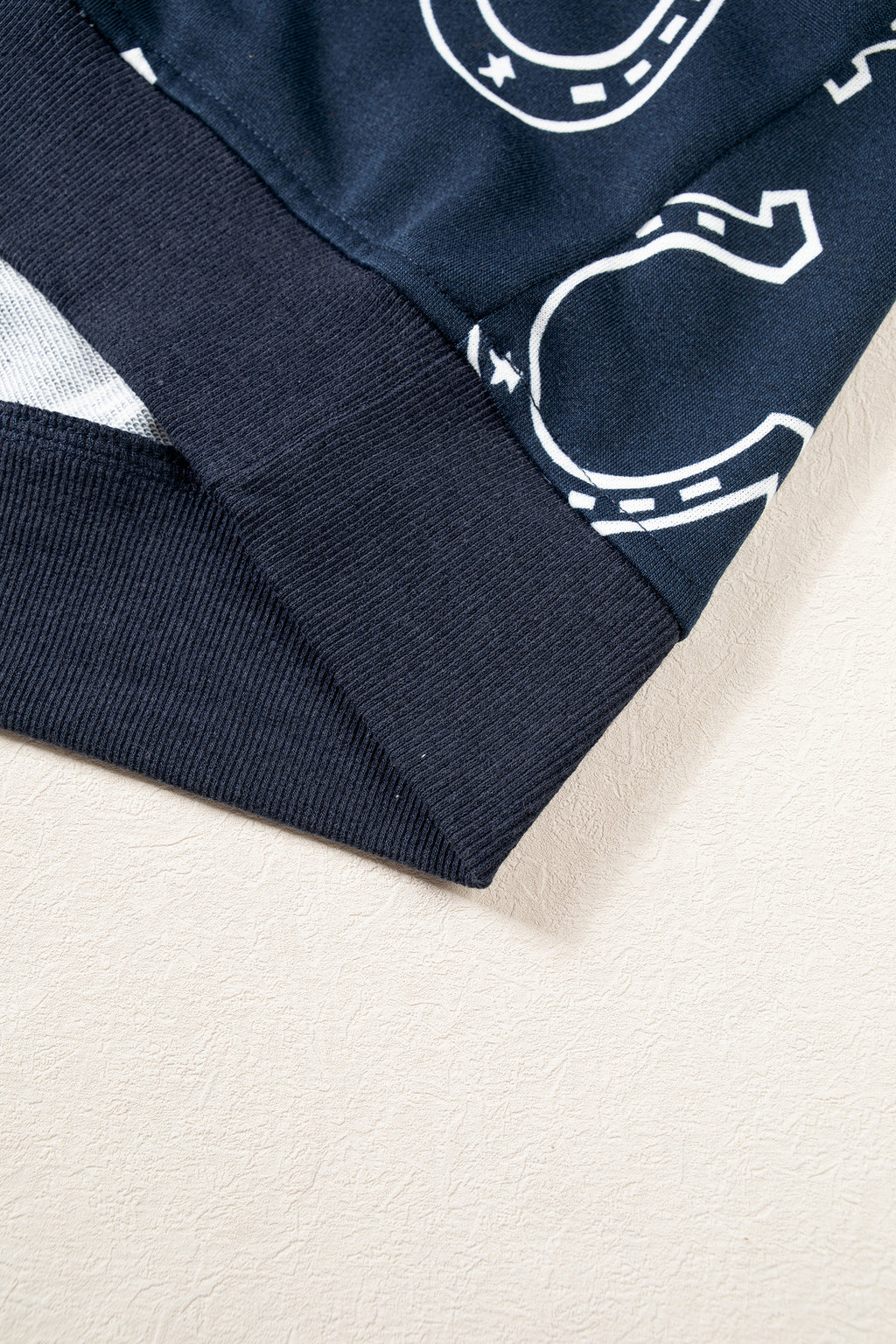 Blue Western Horseshoe Print Mock Neck Casual Pullover Sweatshirt PREORDER ETA 3 WEEKS