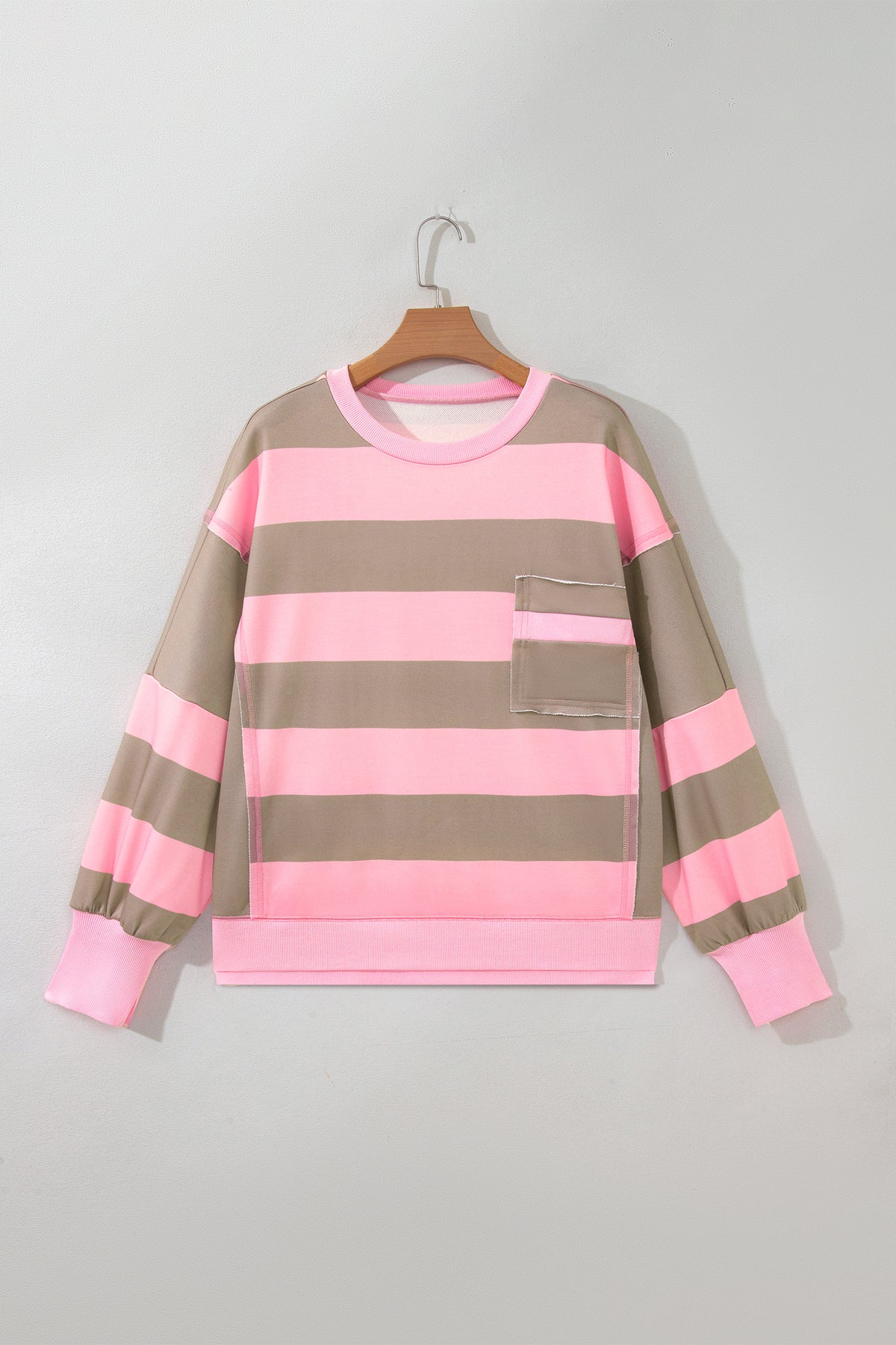 Pink Stripe Raw Seam Patchwork Drop Shoulder Plus Size Sweatshirt PREORDER ETA 3 WEEKS