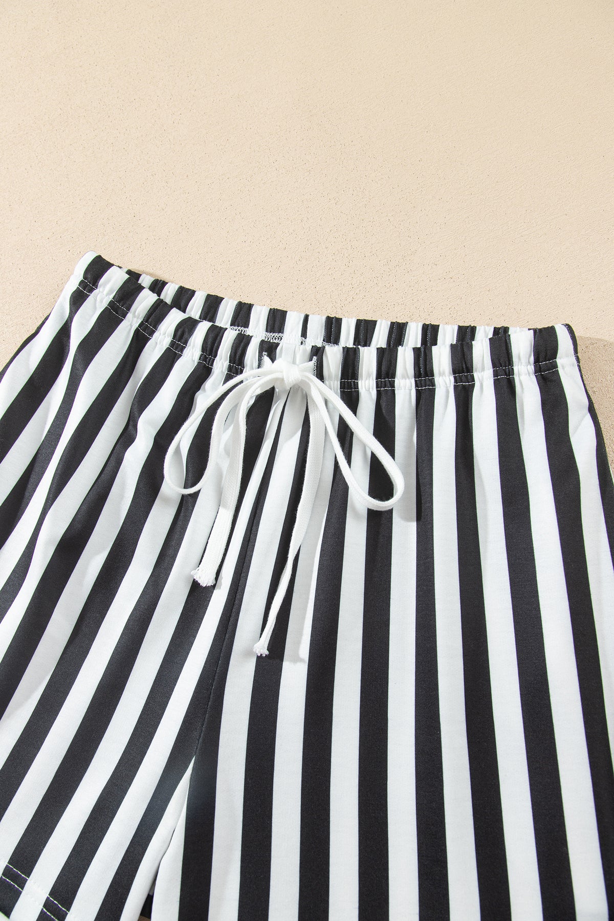 Black Striped Color Block Pullover Top Drawstring Shorts Set PREORDER ETA 3 WEEKS