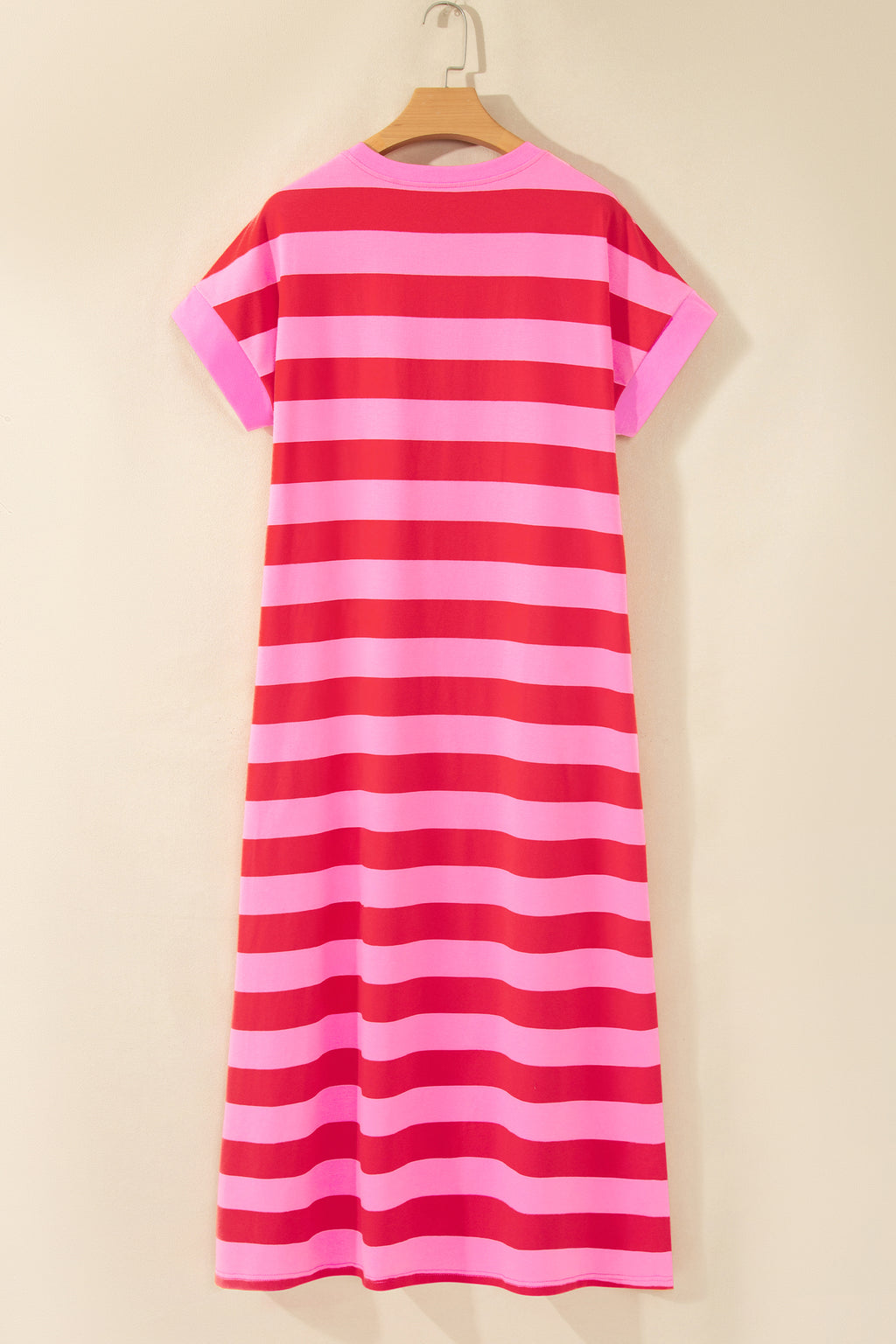 Rose Stripe Cuffed Short Sleeve Pocketed Casual T Shirt Long Dress PREORDER ETA 3 WEEKS