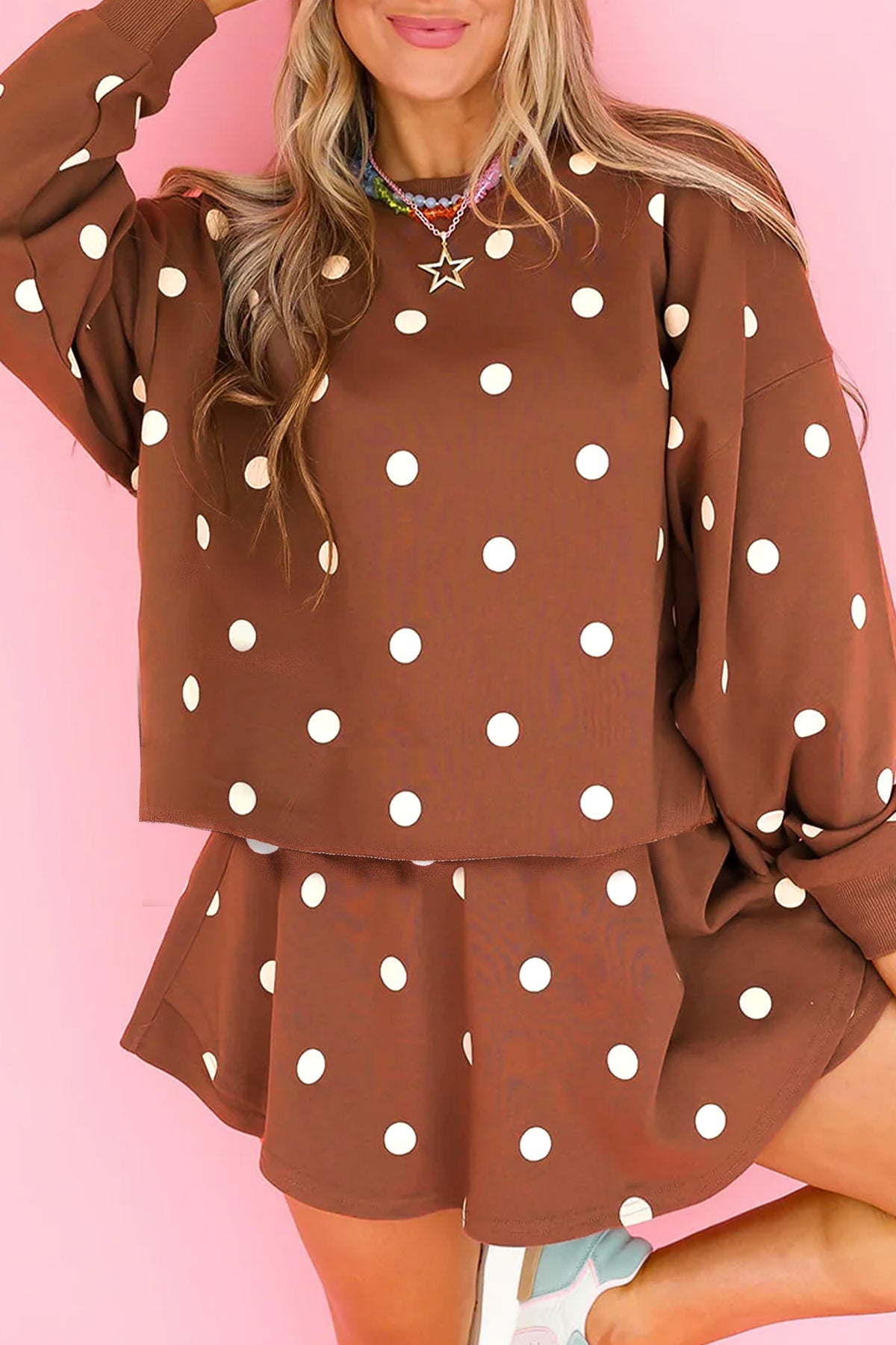 Red Polka Dot Raw Hem Relaxed Pullover Loose Skort Two Piece Set PREORDER ETA 3 WEEKS