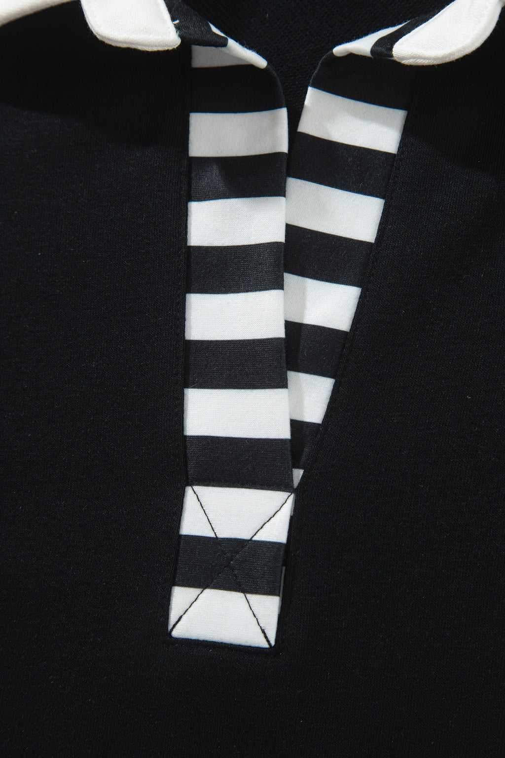 Black Striped Color Block Pullover Top Drawstring Shorts Set PREORDER ETA 3 WEEKS