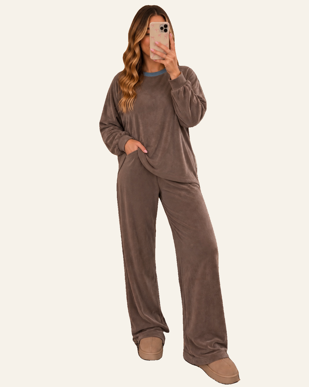 Dark Brown Long Sleeve Round Neck Patchwork Colorblock Plus Size Set PREORDER ETA 3 WEEKS