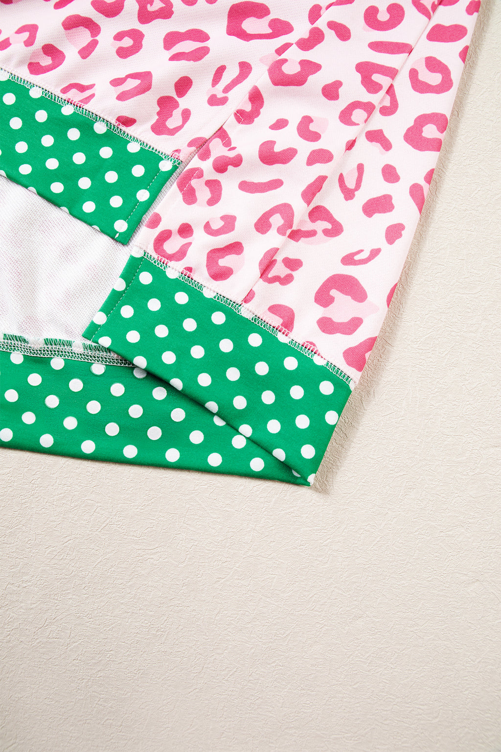 Pink Leopard Polka Dot Colorblock Trim Long Sleeve Top PREORDER ETA 3 WEEKS