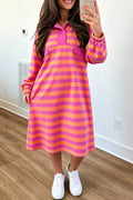 Rose Stripe Long Sleeve Polo Neck Midi Dress PREORDER ETA 3 WEEKS