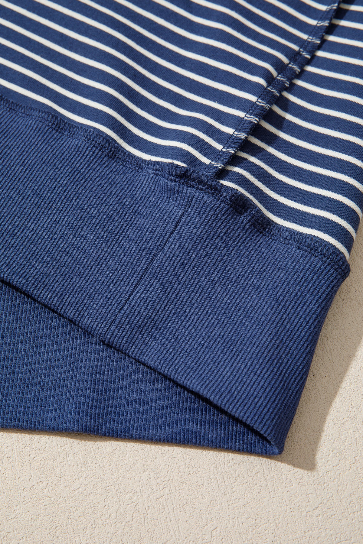 Blue Stripe Ribbed Patchwork Mock Neck Pullover Matching Shorts Set PREORDER ETA 3 WEEKS