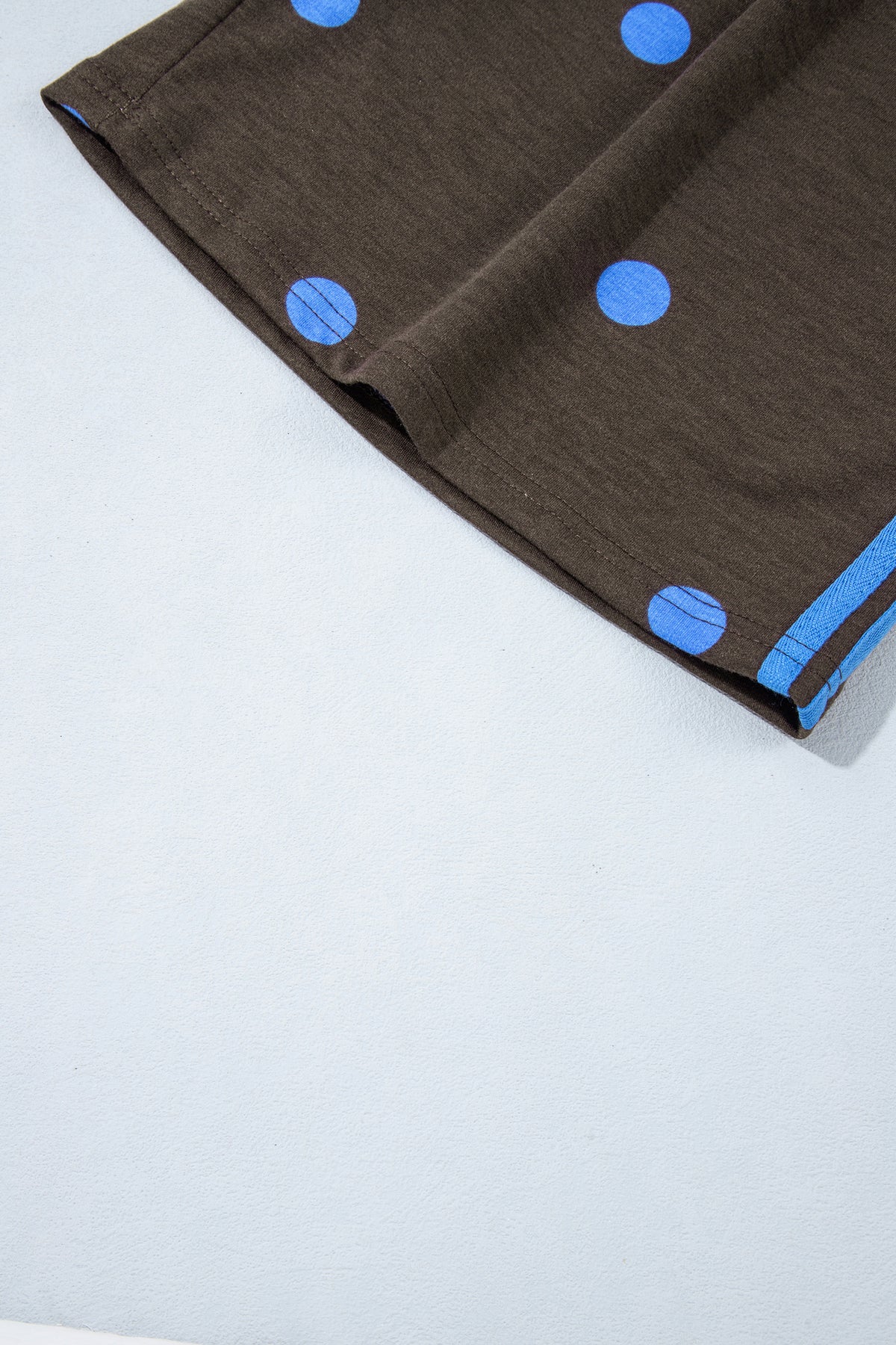 Brown Polka Dot Print Varsity Striped Detail Long Sleeve Top Short Set PREORDER ETA 3 WEEKS