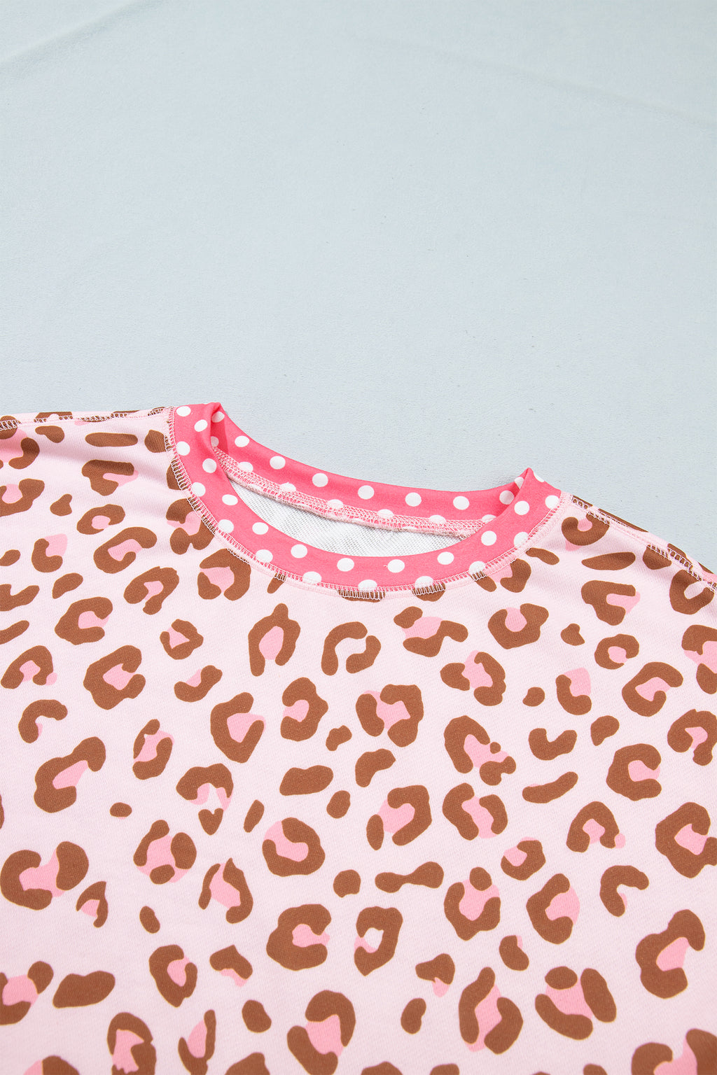 Pink Leopard Polka Dot Colorblock Trim Long Sleeve Top PREORDER ETA 3 WEEKS