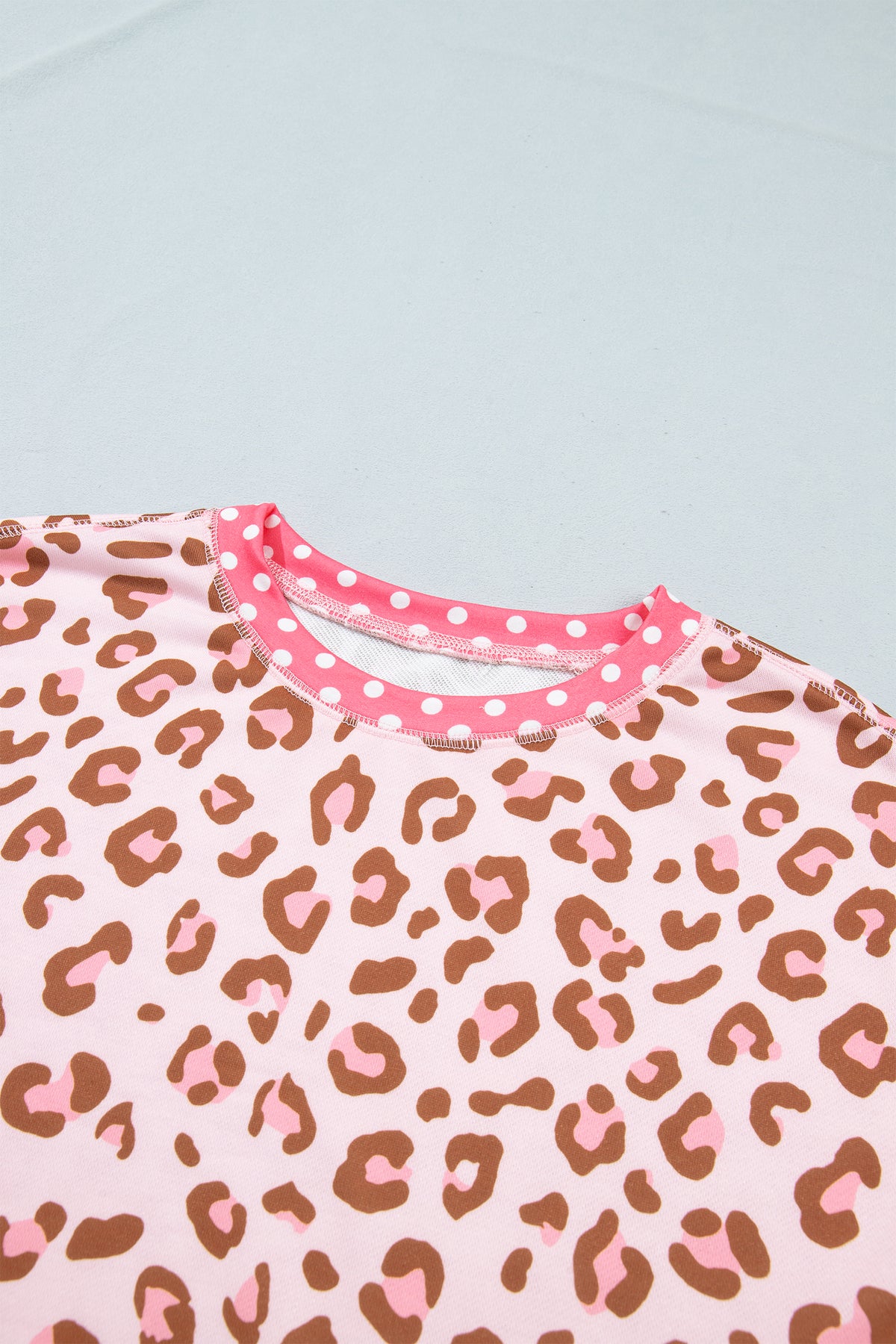 Pink Leopard Polka Dot Colorblock Trim Long Sleeve Top PREORDER ETA 3 WEEKS