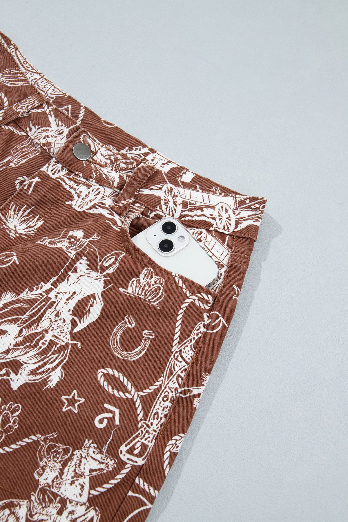 Brown Western Print Casual Shift Jeans PREORDER ETA 3 WEEKS