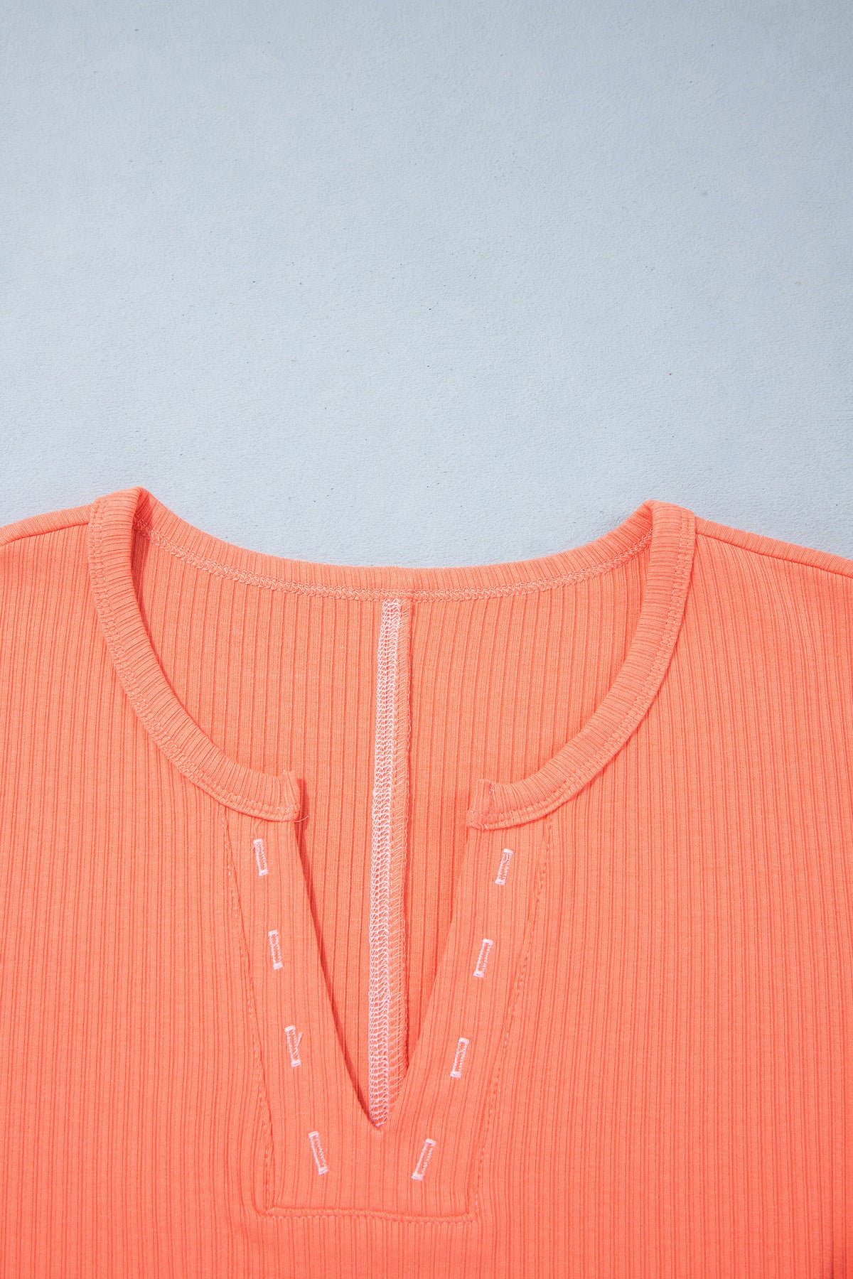 Flamingo V Neck Ribbed Stitched Detail Long Sleeve Top PREORDER ETA 3 WEEKS