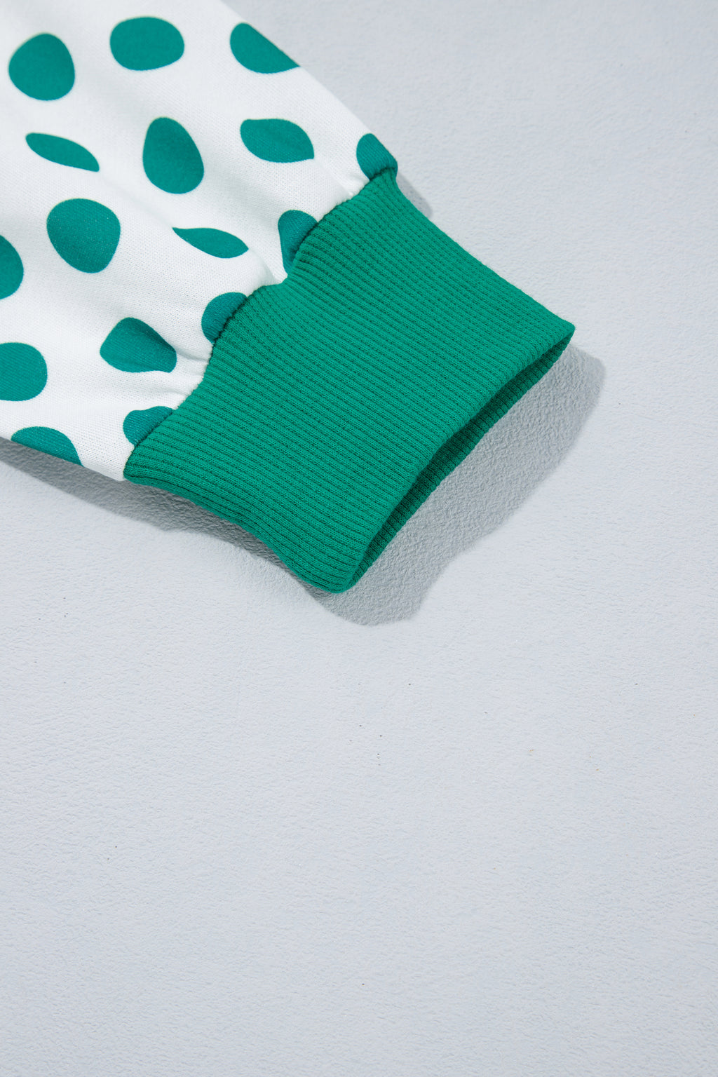 Green Polka Dot Patchwork Sleeve Crew Neck Loose Pullover Sweatshirt PREORDER ETA 3 WEEKS