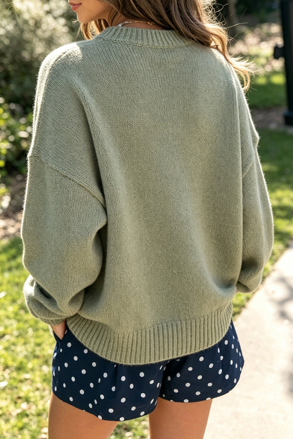 Laurel Green Flying Mallard Pattern Round Neck Drop Shoulder Knit Sweater PREORDER ETA 3 WEEKS
