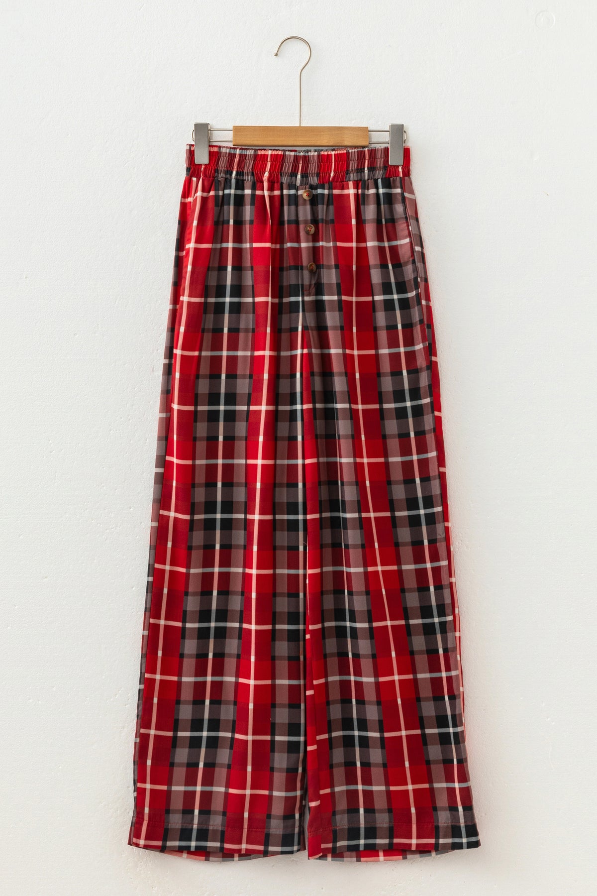 Red Plaid Elastic Waist Pocket Regular Full-Length Pants PREORDER ETA 3 WEEKS
