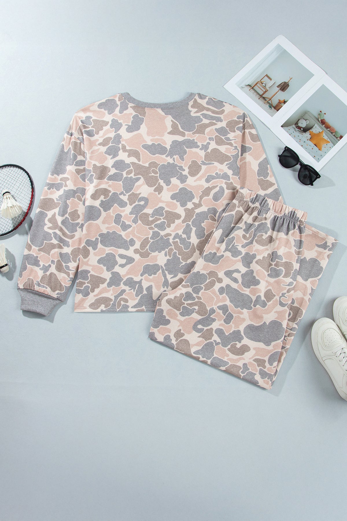Multicolour Camouflage Long Sleeve Round Neck Two-Piece Plus Size Set PREORDER ETA 3 WEEKS