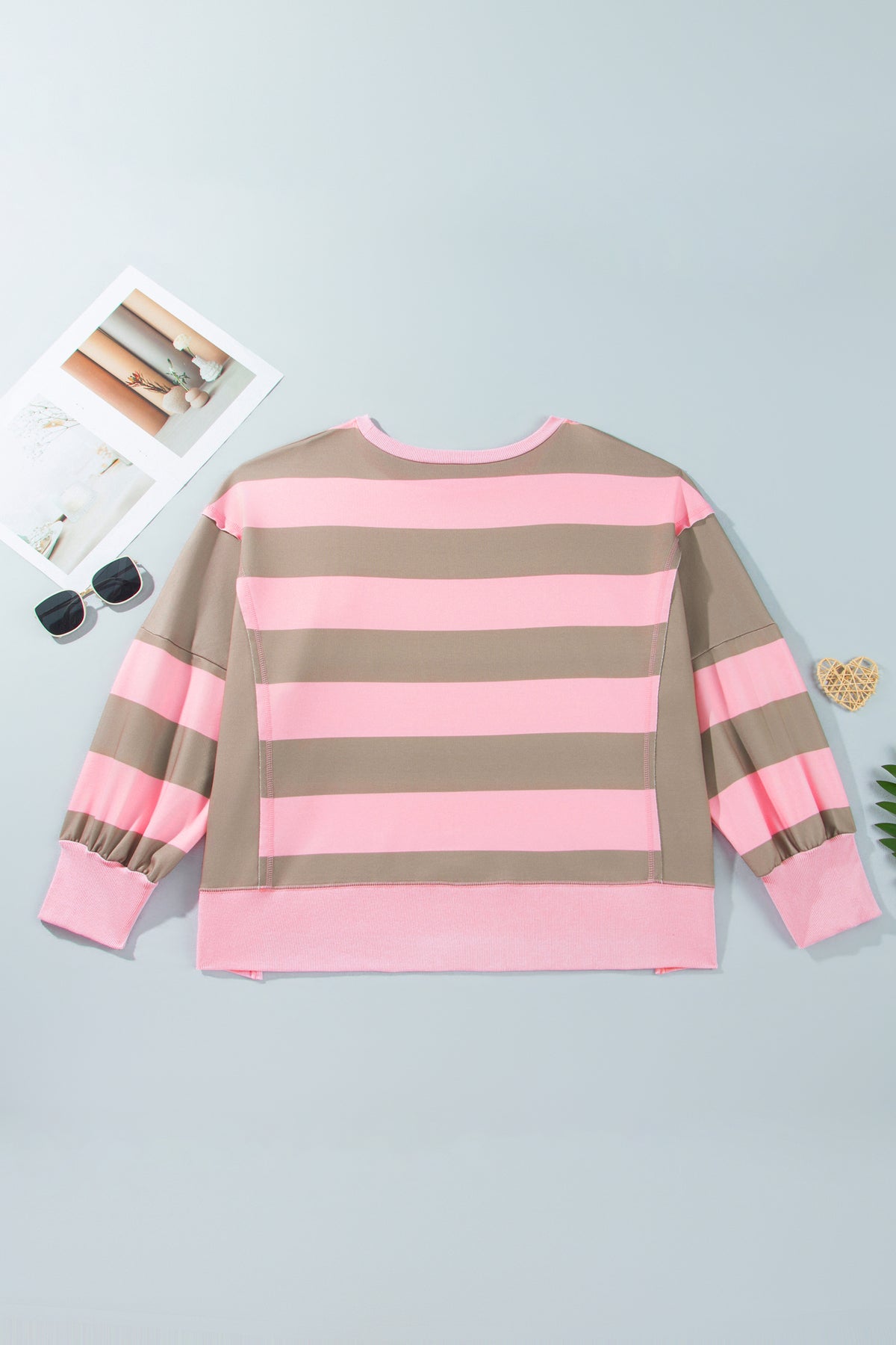 Pink Stripe Raw Seam Patchwork Drop Shoulder Plus Size Sweatshirt PREORDER ETA 3 WEEKS