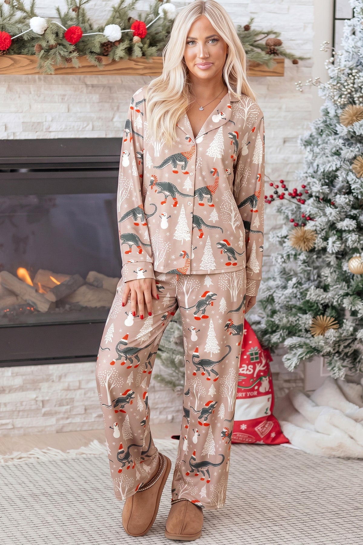 Brown Abstract Print Long Sleeve Two Piece Lounge Set PREORDER ETA 3 WEEKS