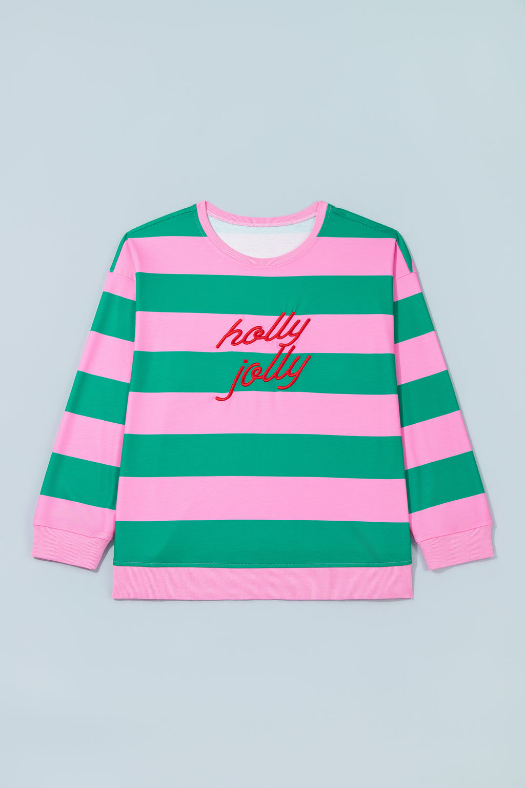 Green Stripe Festive Holly Jolly Printed Casual Plus Size Sweatshirt PREORDER ETA 3 WEEKS