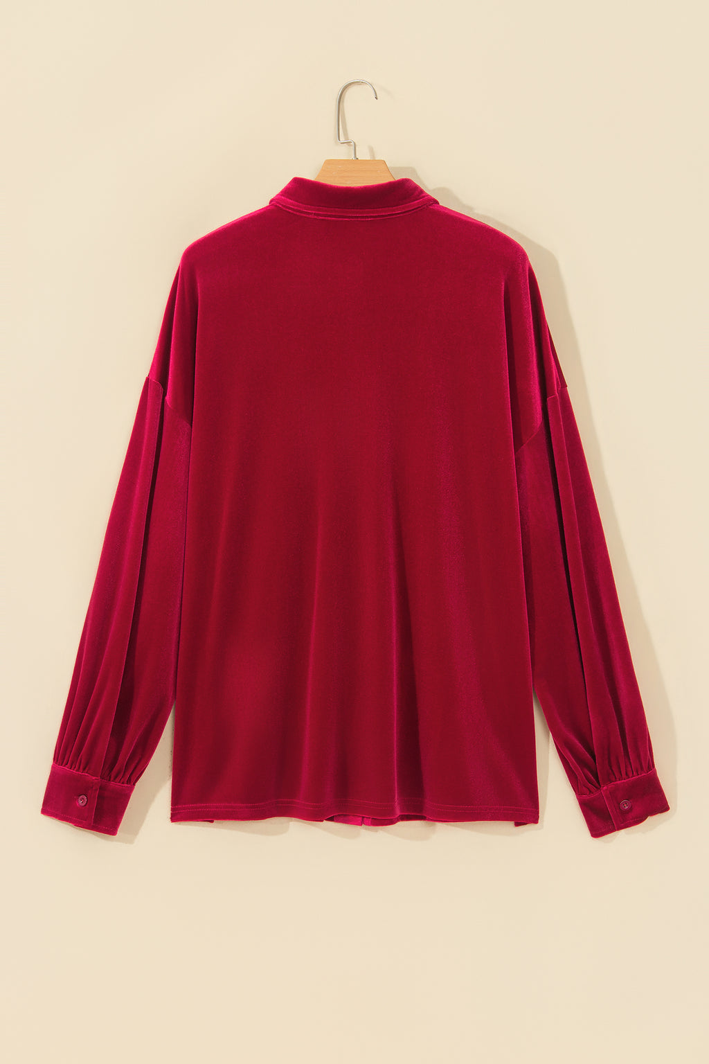 Fiery Red Soft Velvet Patch Pocket Button Down Loose Shirt PREORDER ETA 3 WEEKS