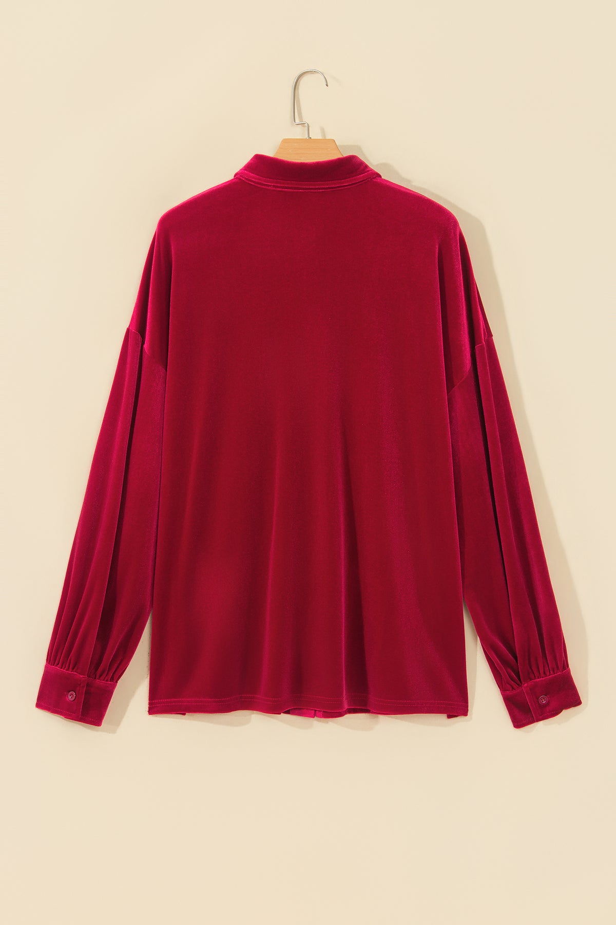 Fiery Red Soft Velvet Patch Pocket Button Down Loose Shirt PREORDER ETA 3 WEEKS