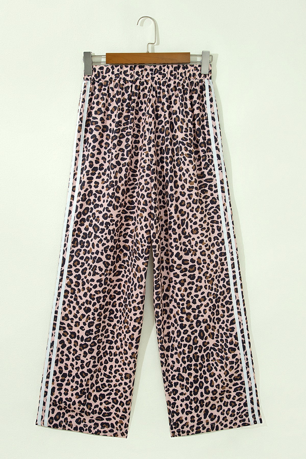 Beige Leopard Print Side Striped Detail Casual Wide Leg Pants PREORDER ETA 3 WEEKS