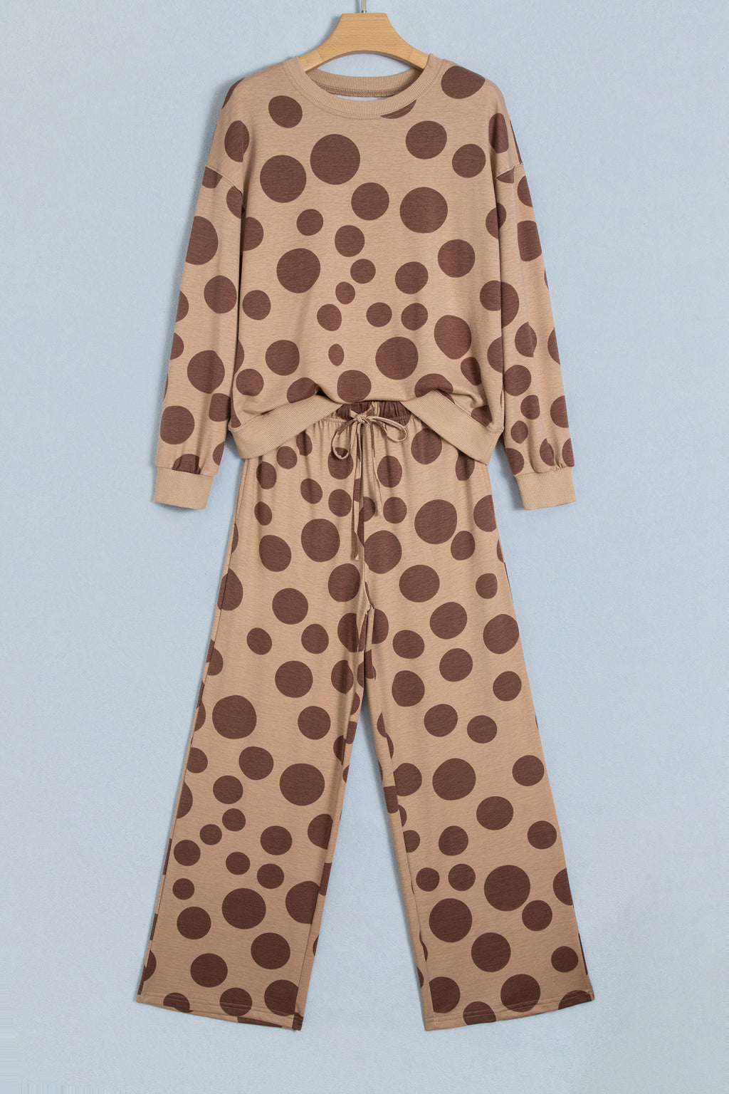 Khaki Polka Dot Long Sleeve Top Drawstring Relaxed Pants Set PREORDER ETA 3 WEEKS
