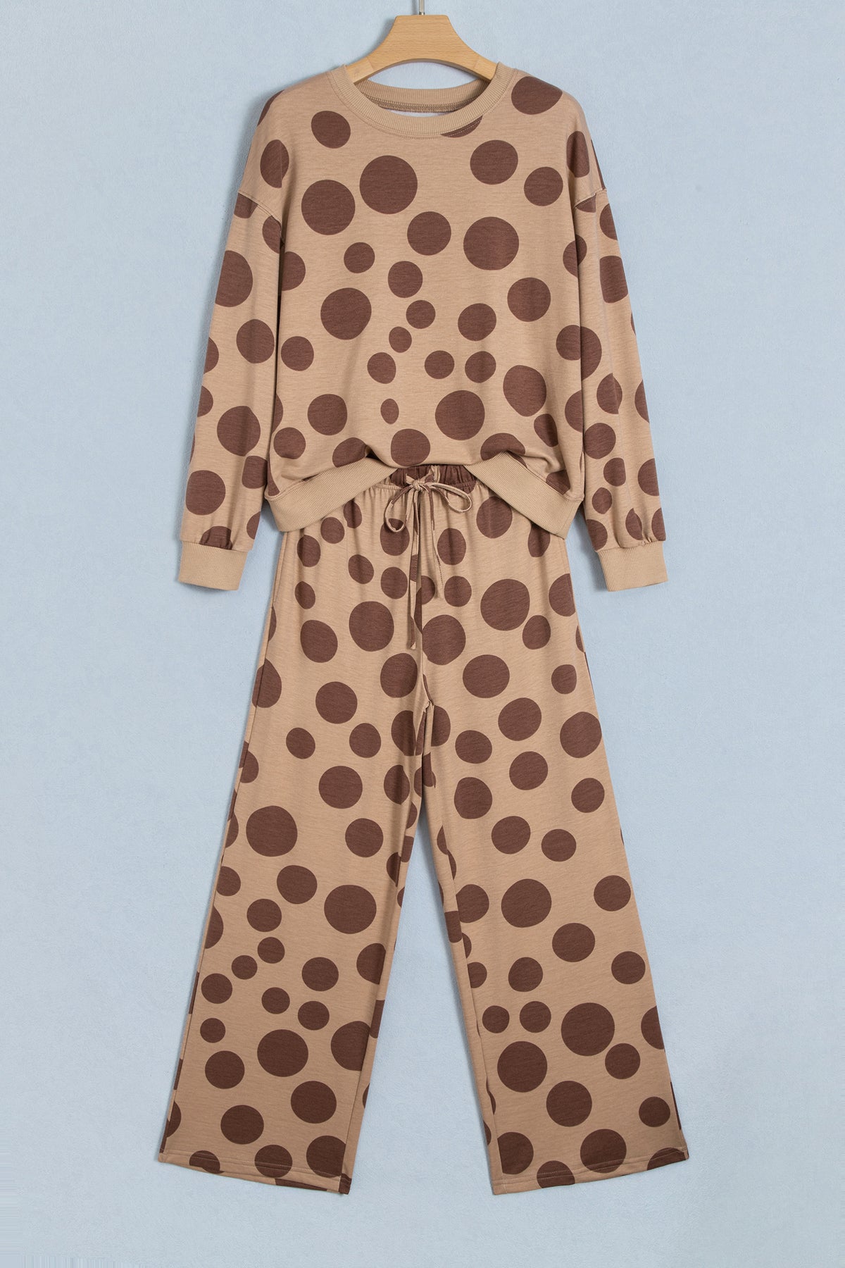 Khaki Polka Dot Long Sleeve Top Drawstring Relaxed Pants Set PREORDER ETA 3 WEEKS