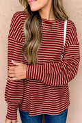 Red Stripe Drop Shoulder Long Sleeve Top PREORDER ETA 3 WEEKS